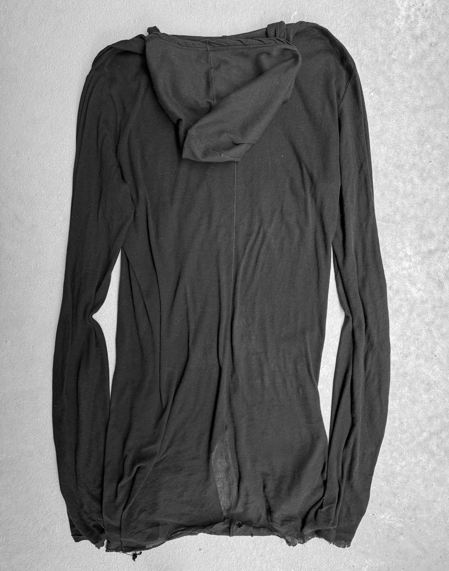Rick Owens AW21 “GETHSEMANE” Black Sheer Cotton Hooded Long-sleeves