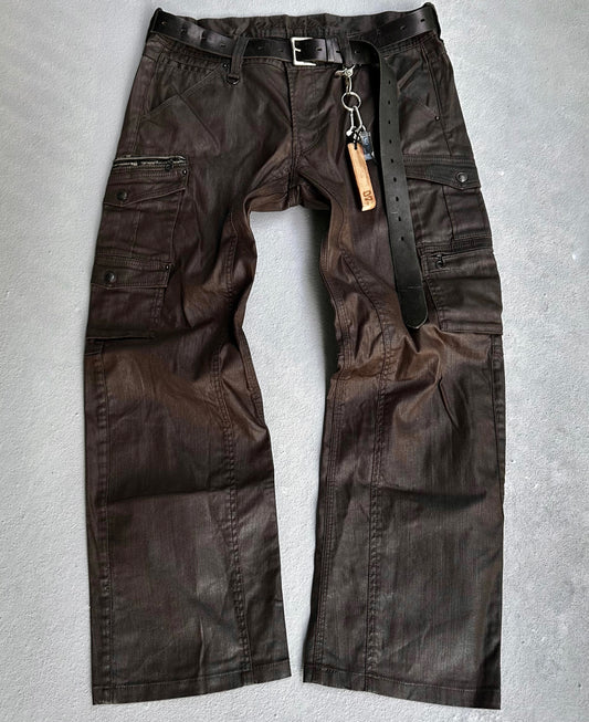 NICOLE CLUB FOR MEN Early 00s Waxed Bootcut Cargo Pants