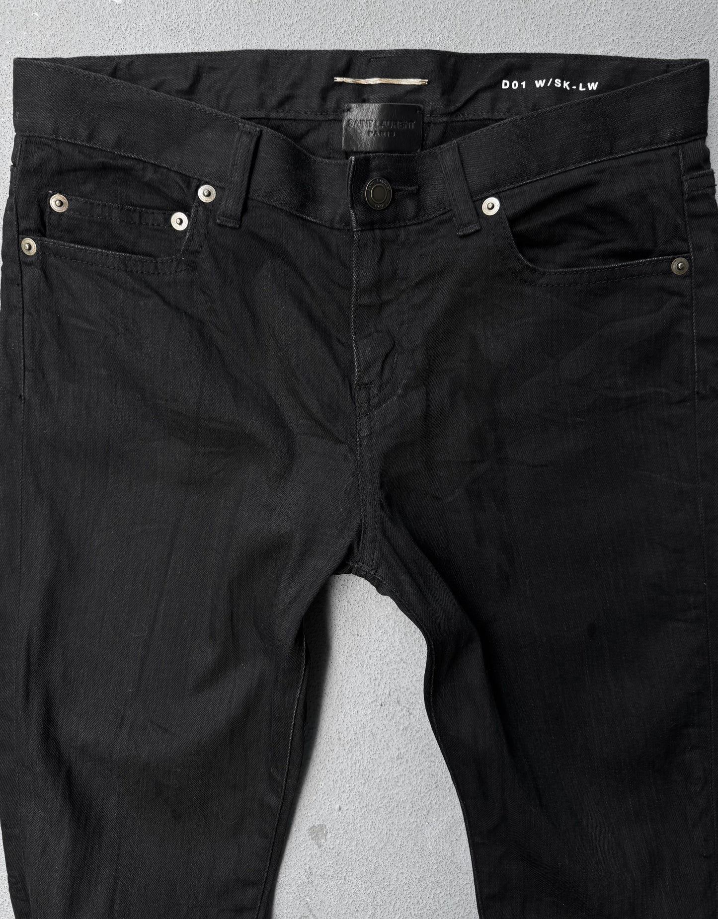 Saint Laurent Paris AW15 Black ‘D01’ Distressed Knee Skinny Denim