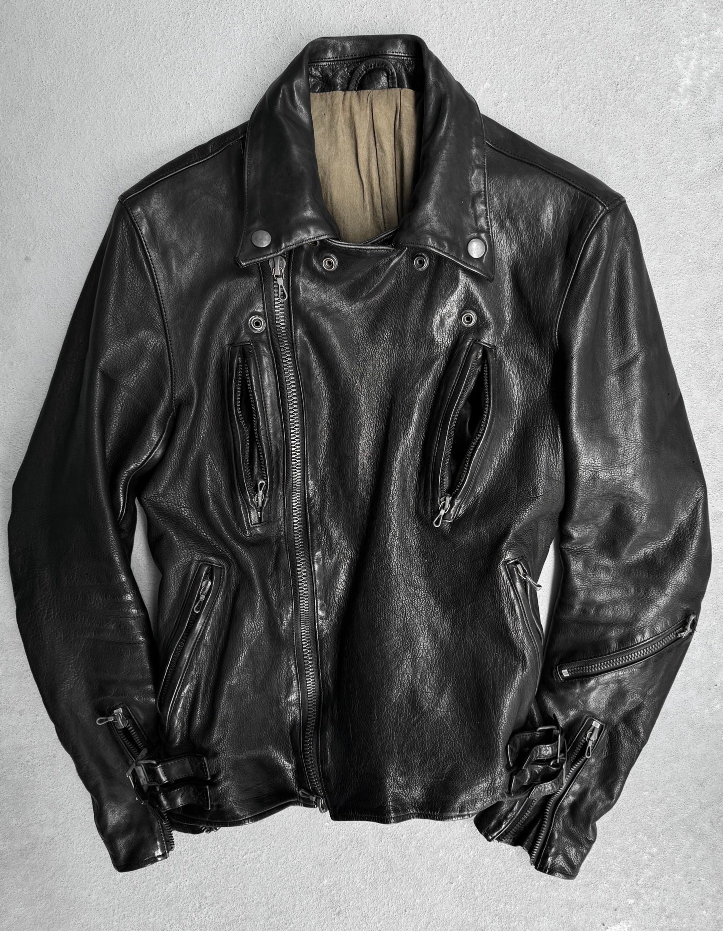 ATTACHMENT by Kazuyuki Kumagai Early 00s Multi-zip Calfskin Leather Biker Jacket