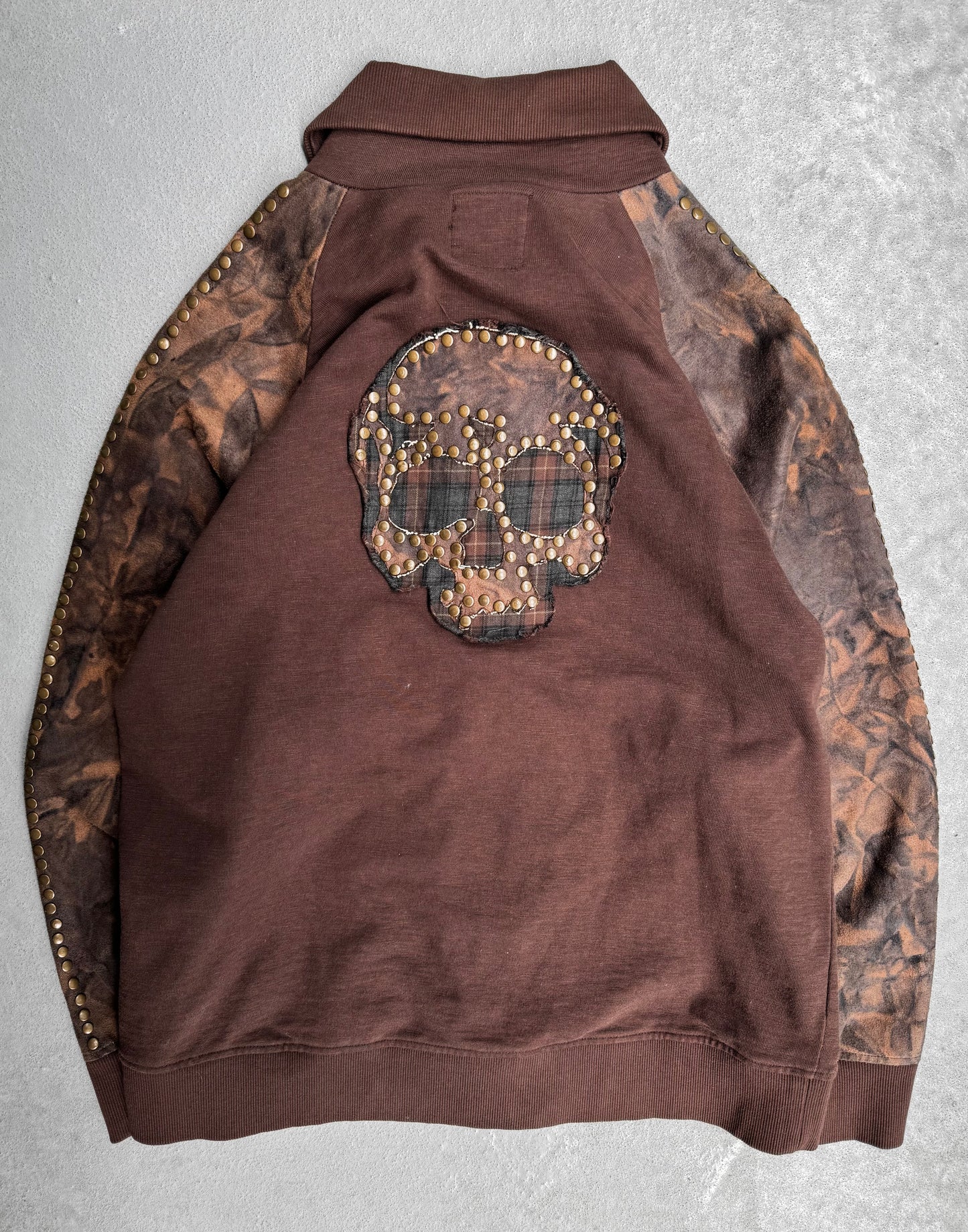 PPFM Early 00s Studded Skull Patchwork Waxed Zip-up Track Jacket