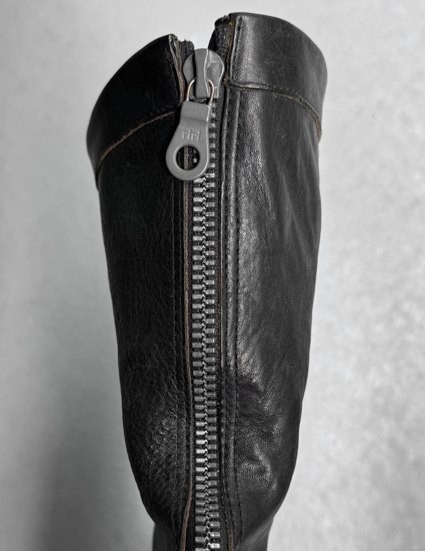ATTACHMENT by Kazuyuki Kumagai Early 00s Charcoal Grey Calfskin Leather Back-zip Boots