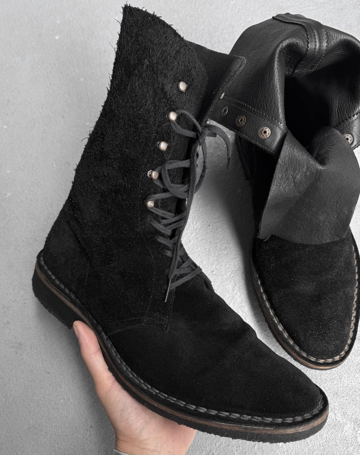 MiharaYasuhiro AW15 Foldable Suede Leather Crepe Boots