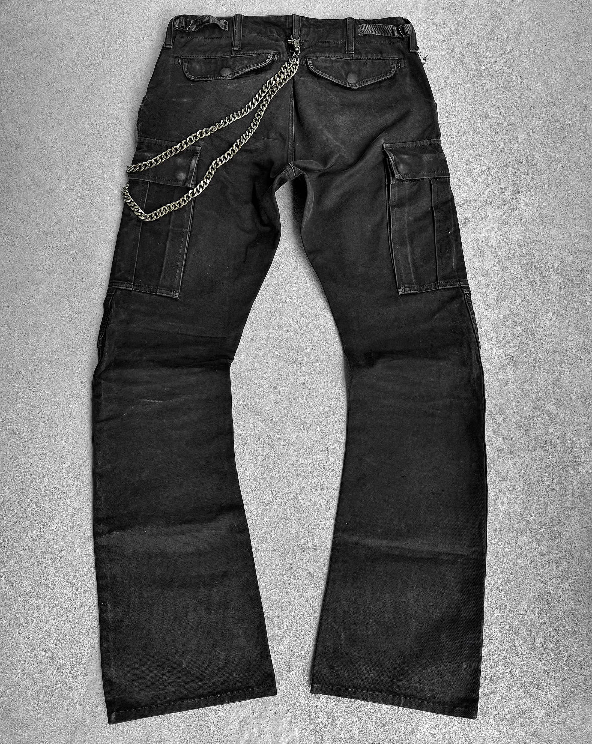 ATTACHMENT by Kazuyuki Kumagai Faded Black Flare Cargo Denim