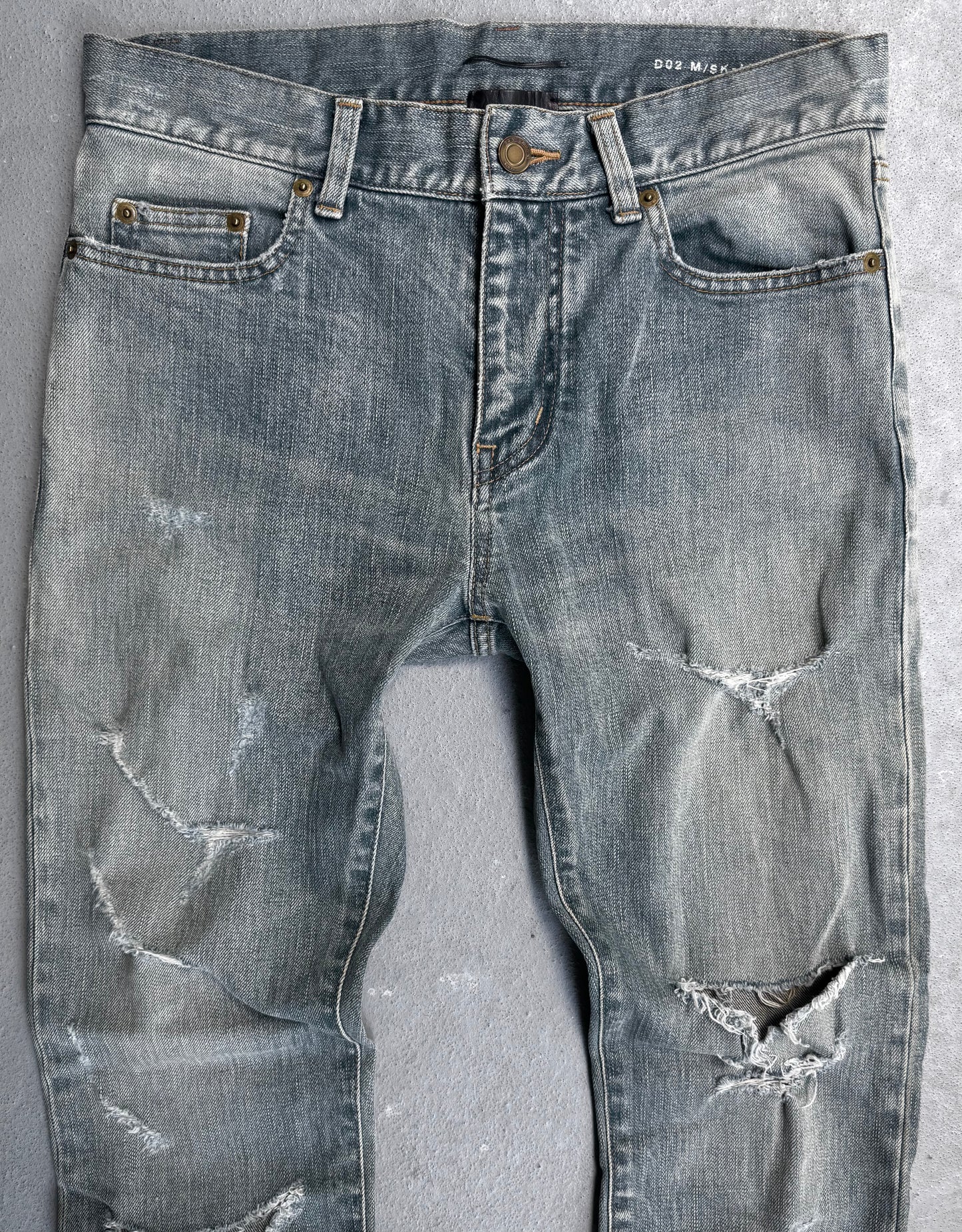 Saint Laurent Paris SS15 Blue ‘D02’ Light-distressed Crash Skinny Denim