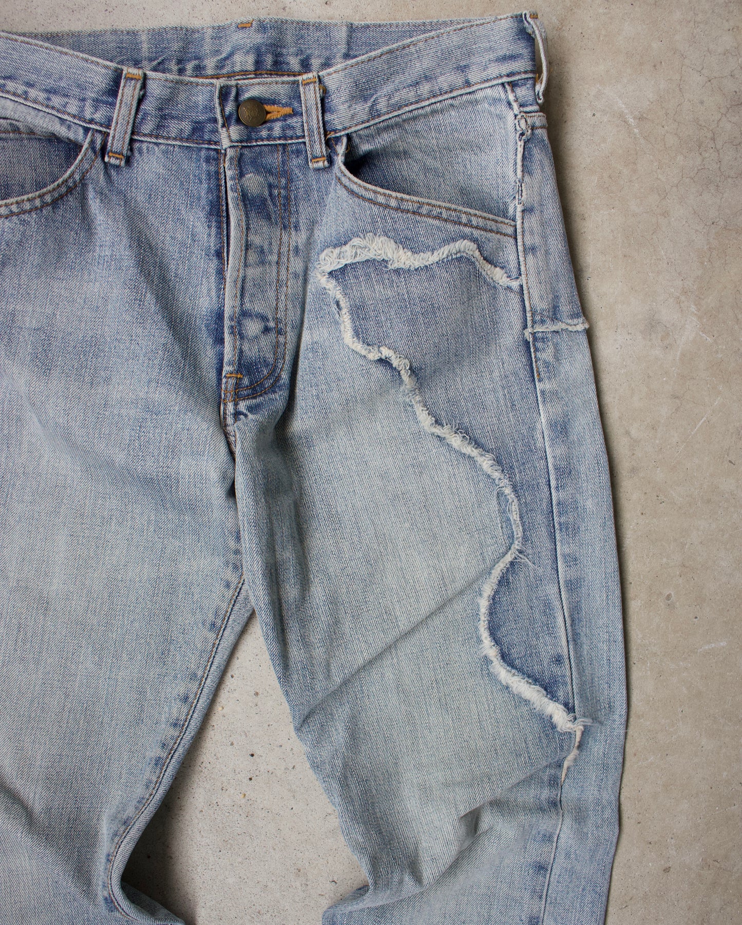 patchwork close up shot Julius SS03 “For Tomorrow” Patchwork Bootcut Denim