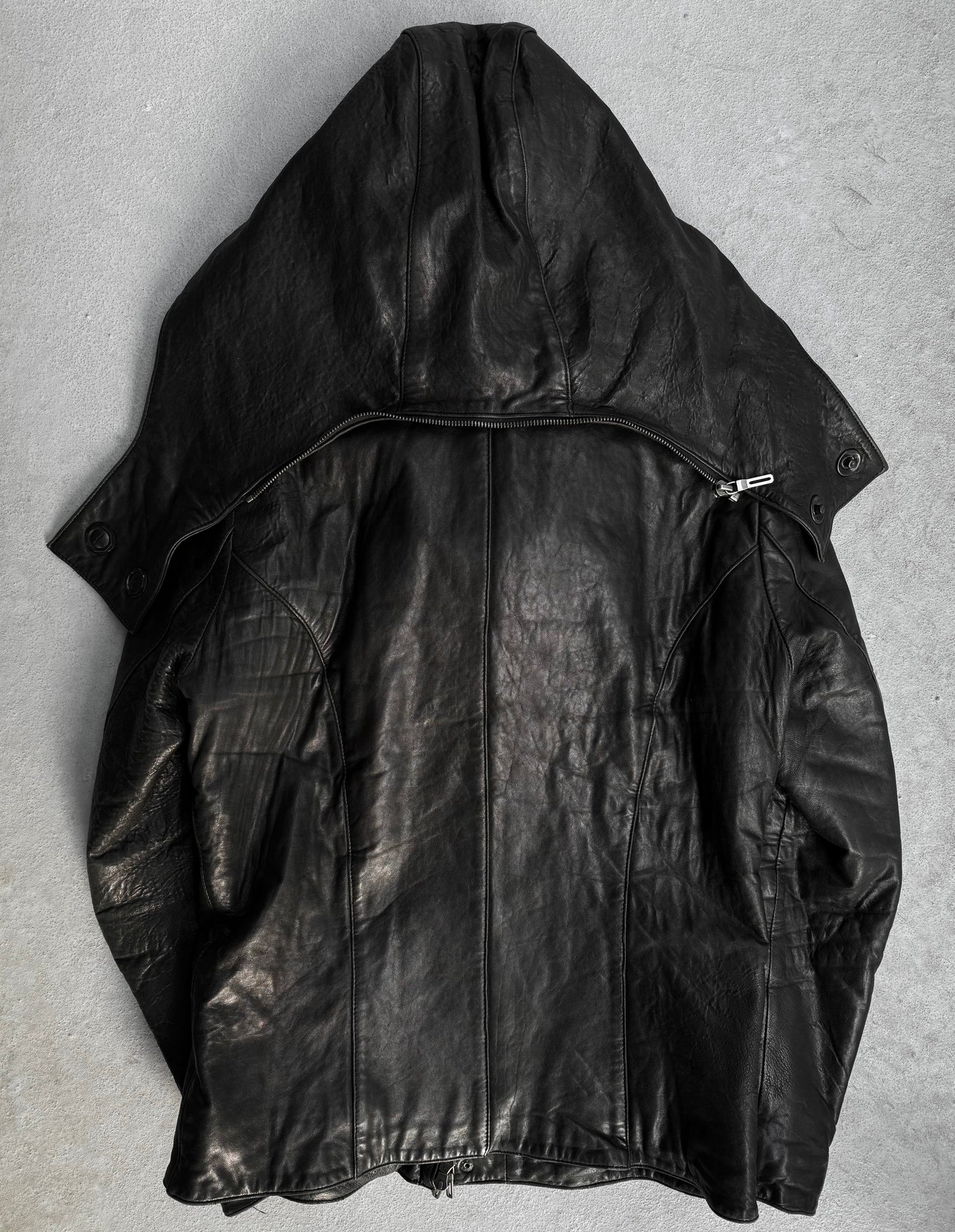 CAV-000 Early 00s Lambskin Leather Hooded Rider Jacket
