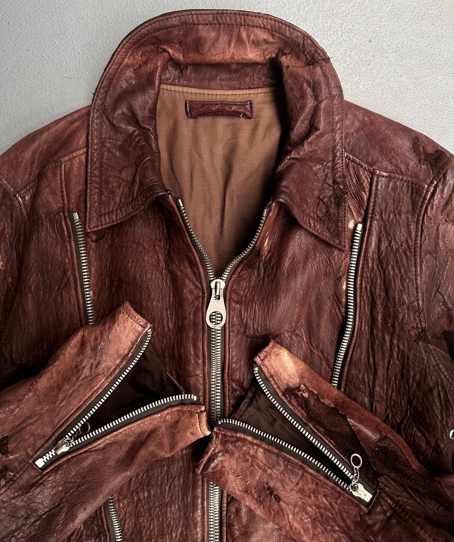 MiharaYasuhiro AW03 Distressed Multi-zip Lambskin Leather Jacket