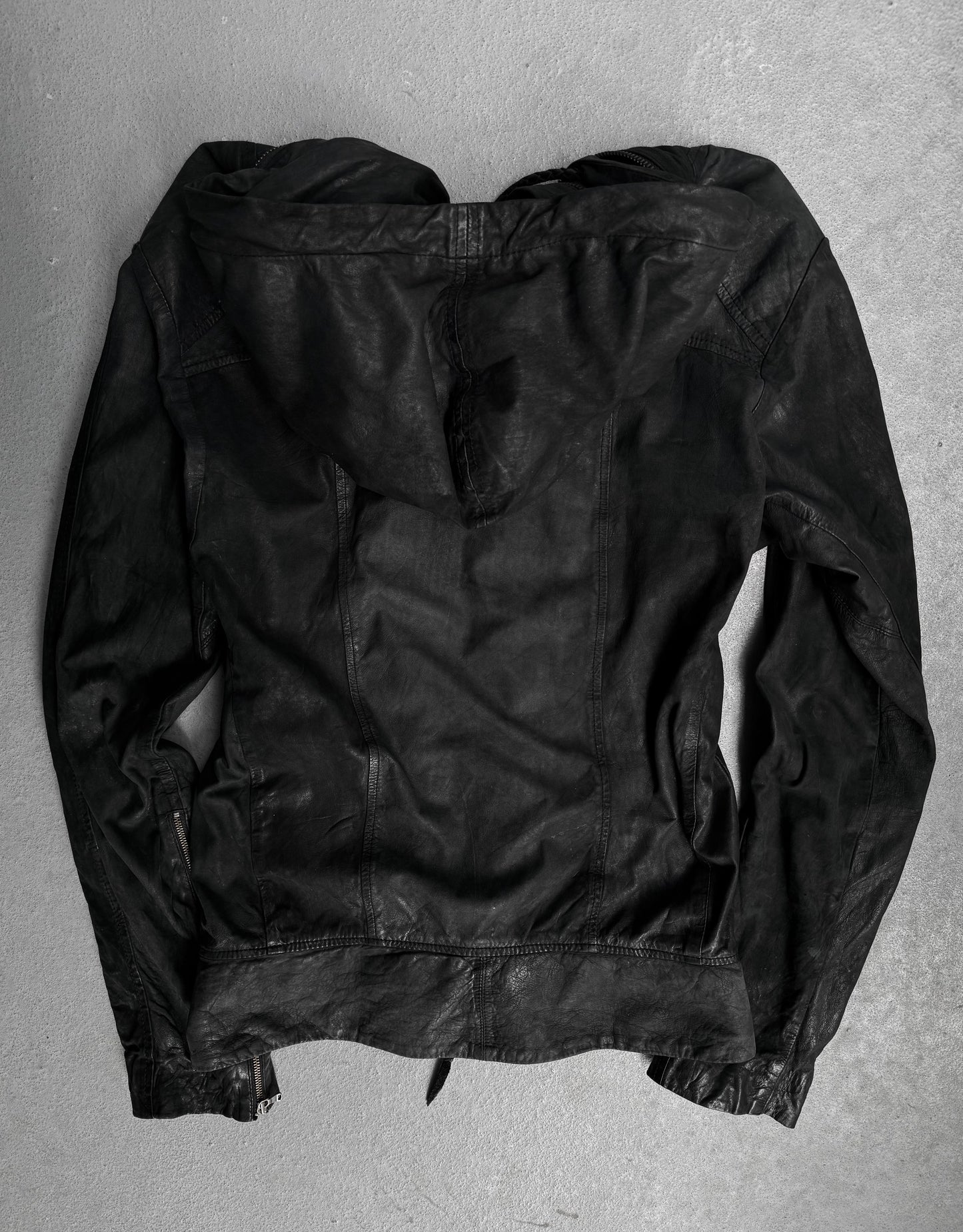 14thAddiction Early 00s Sheepskin Suede Leather Bono Hooded Jacket