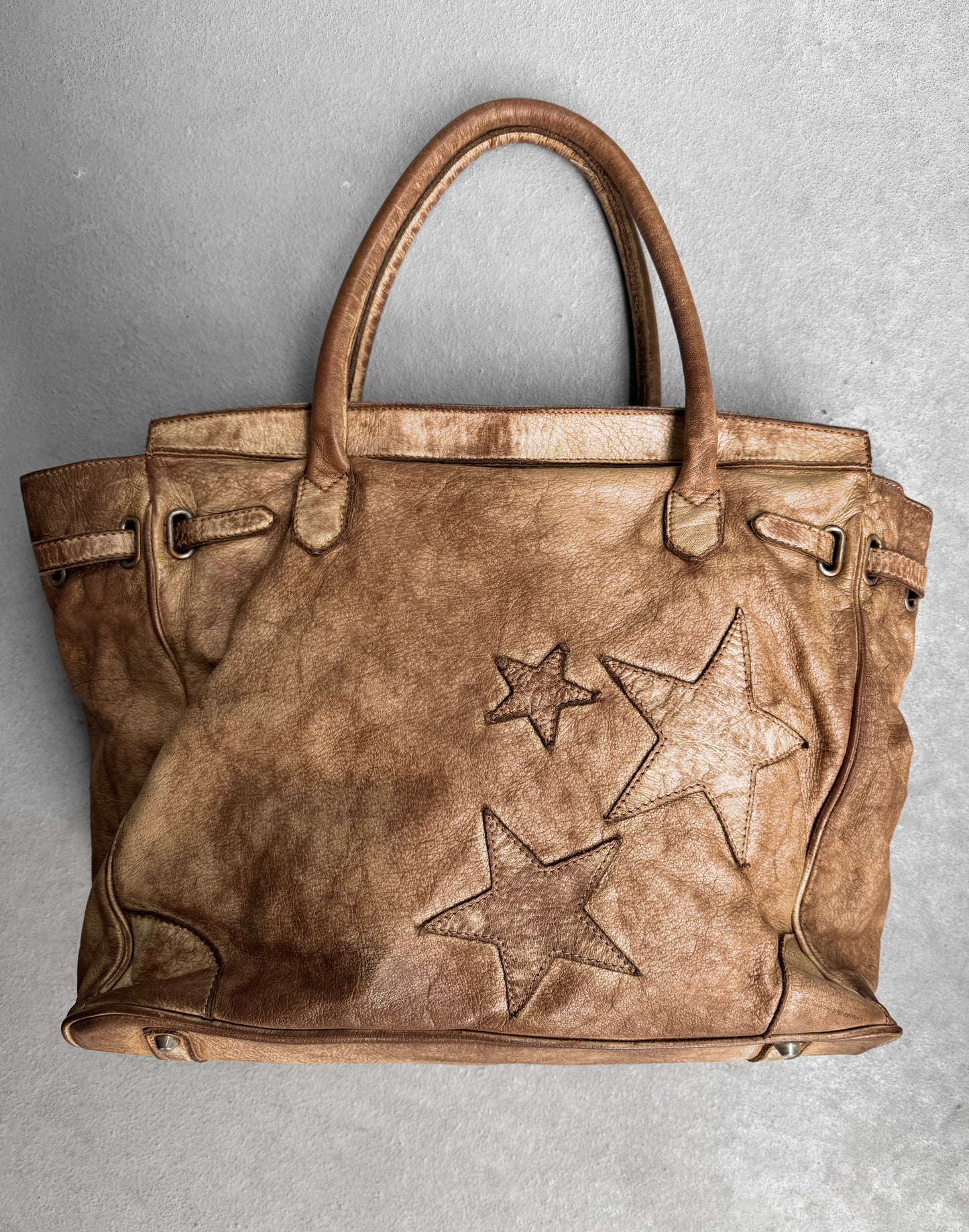 WLG by Giorgio Brato Early 00s ‘Birkin’ Distressed Cow Leather Patchwork Tote Bag