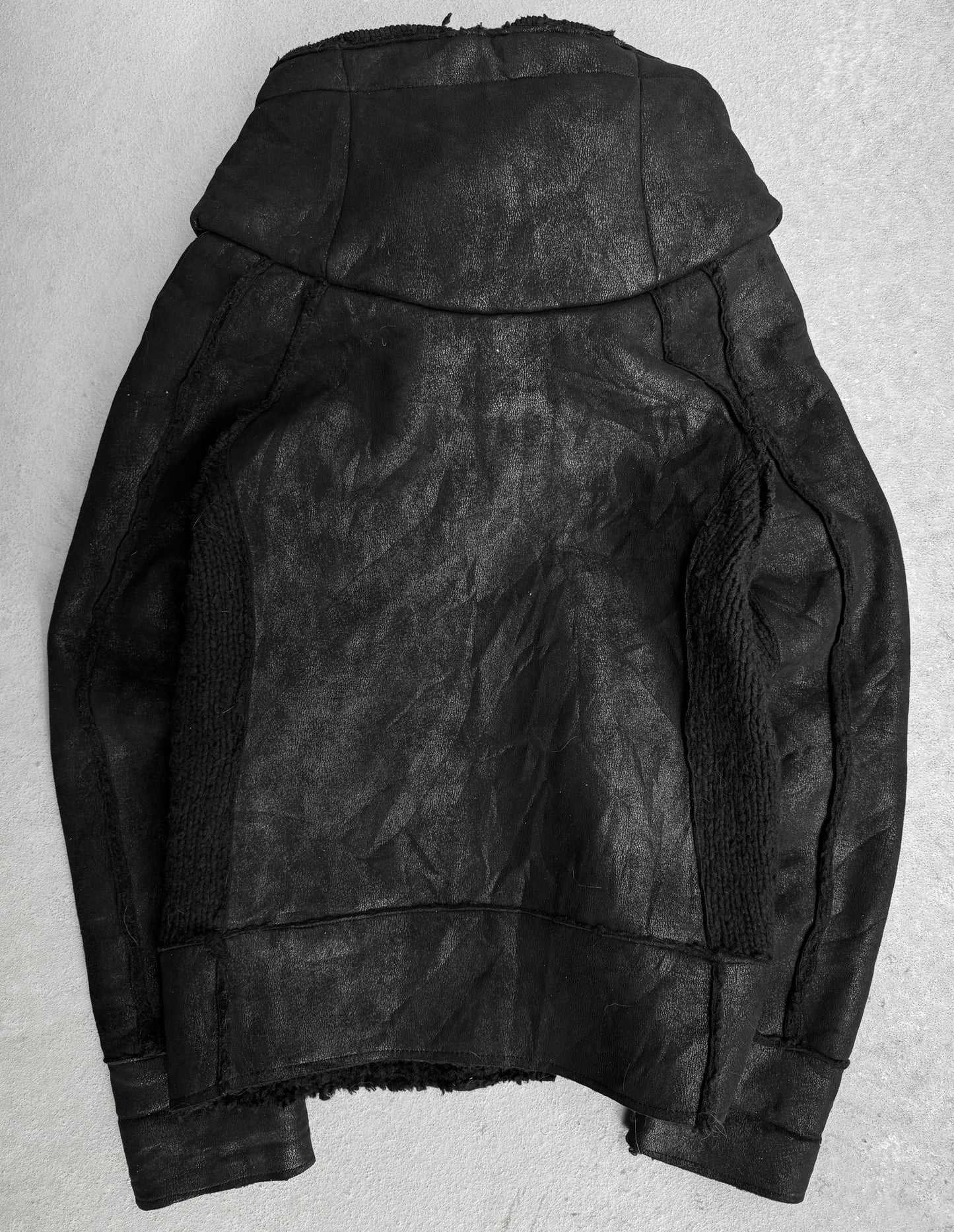 SemanticDesign Early 00s Waxed Gimmick Faux Shearling Jacket