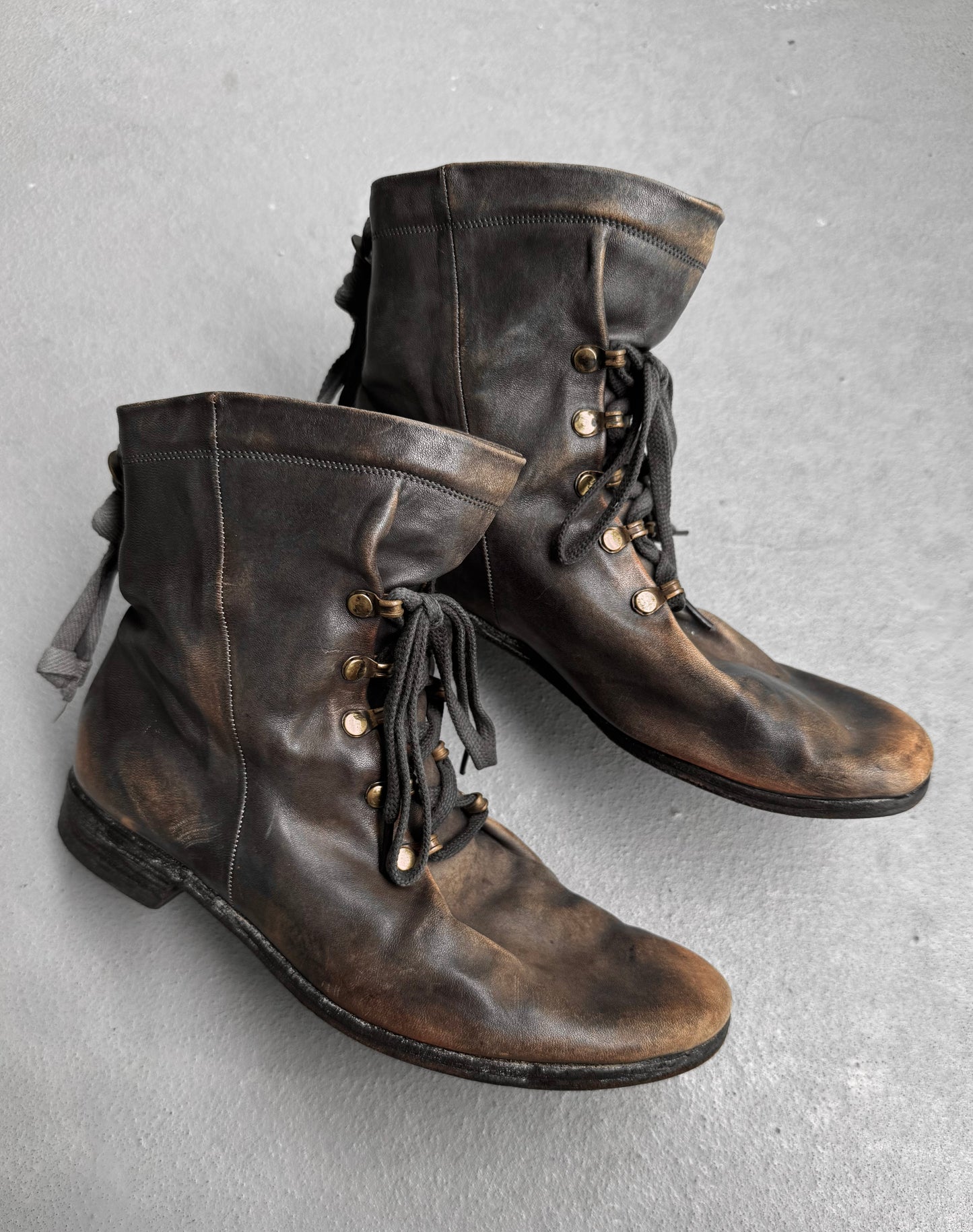 MiharaYasuhiro Early 00s Distressed Leather Lace-up Field Boots