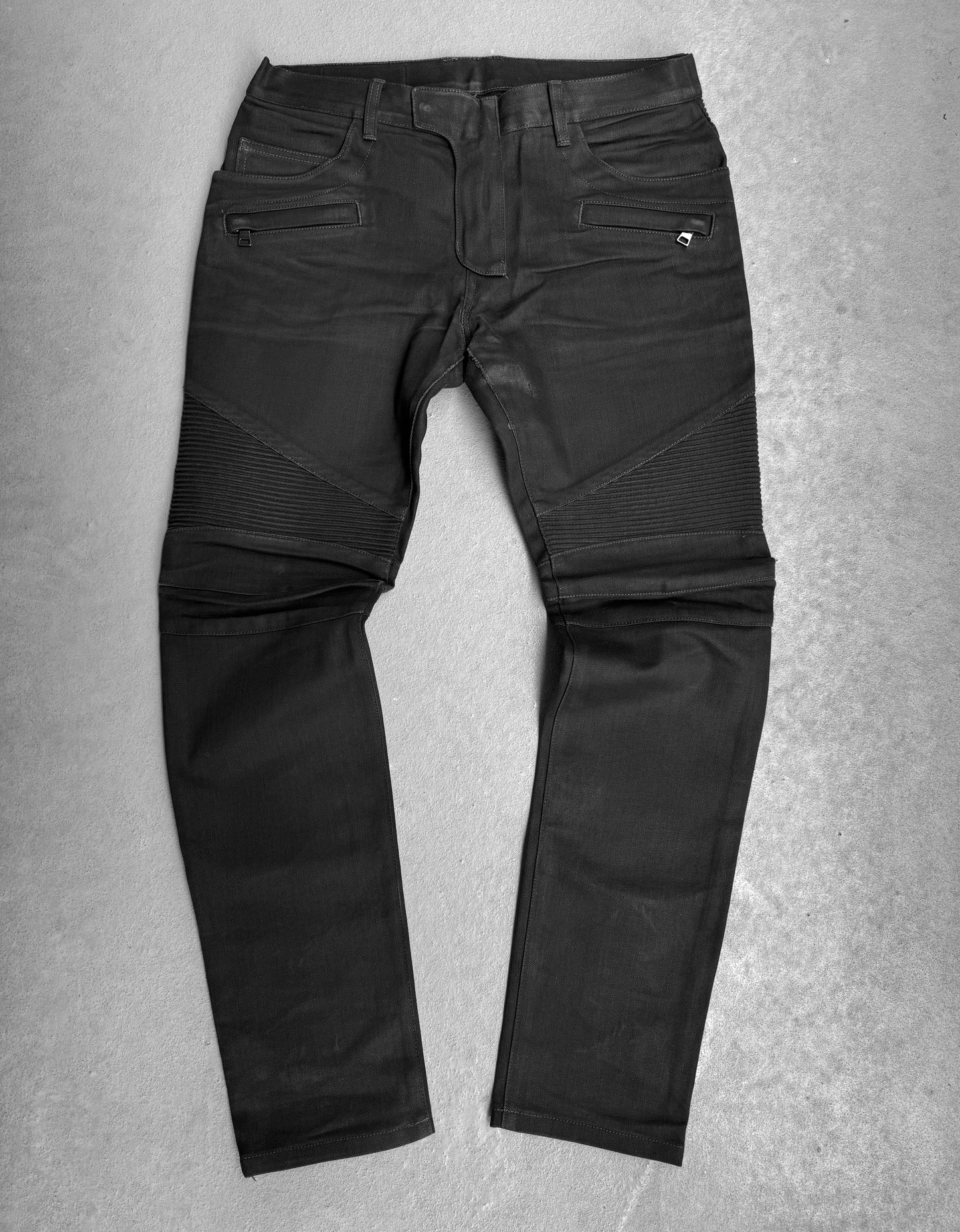 BALMAIN by Olivier Rousteing AW14 Light-waxed Black Biker Denim