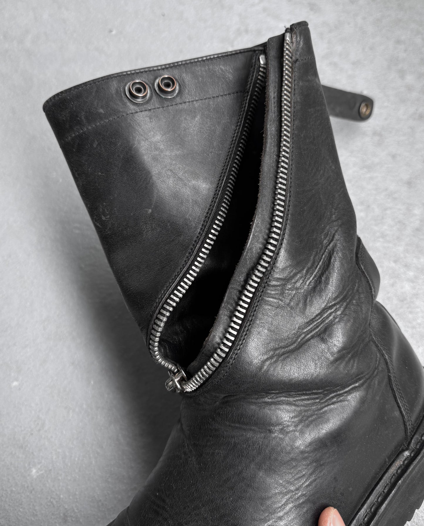 Rick Owens AW10 “GLEAM” Spiral Zip Leather Creeper Boots