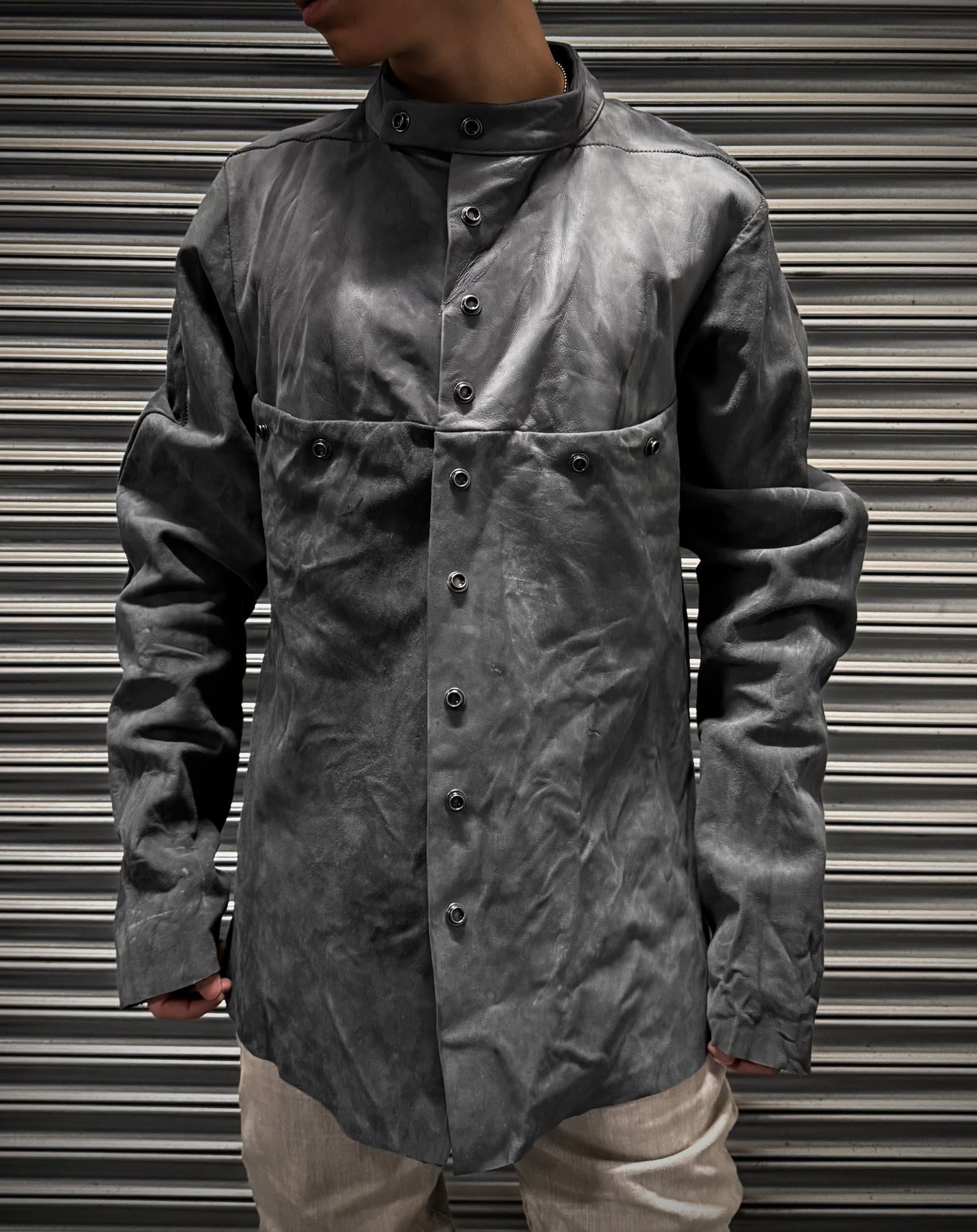 Zam Barrett SS25 Two-Toned Overlock Kangaroo ‘Faulted Shoulder 2.0’ Leather Jacket