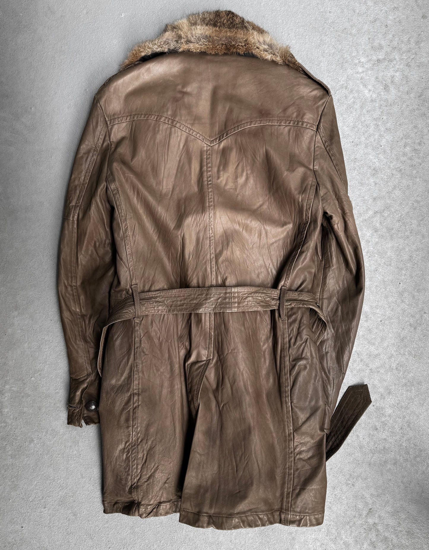 Kyoji Maruyama AW08 Rabbit Fur Wrinkle Leather Trench Coat