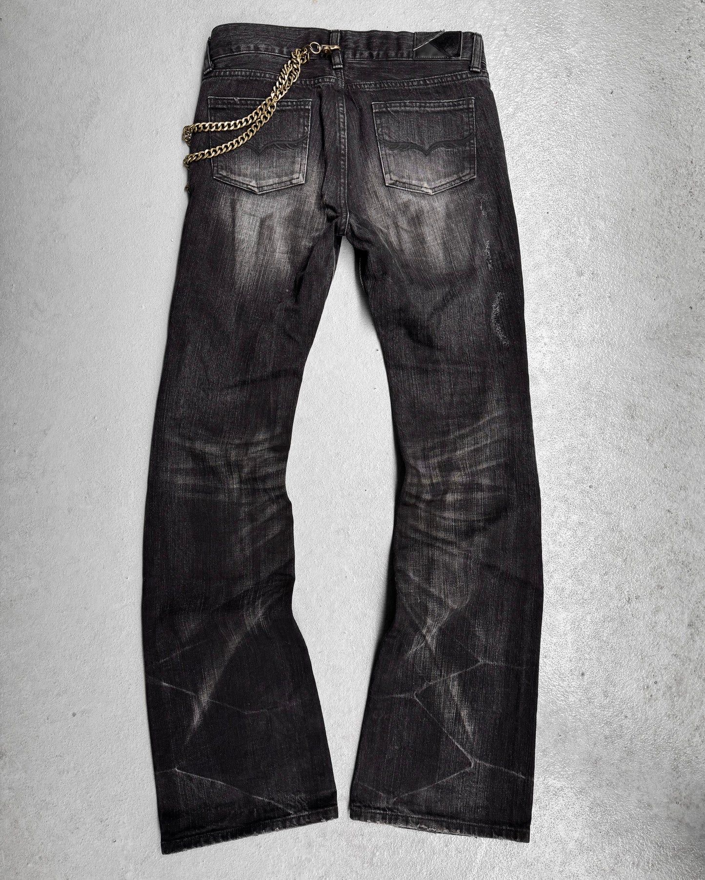 GOSTAR DE FUGA Early 00s Washed Grey Painted Flare Bootcut Denim