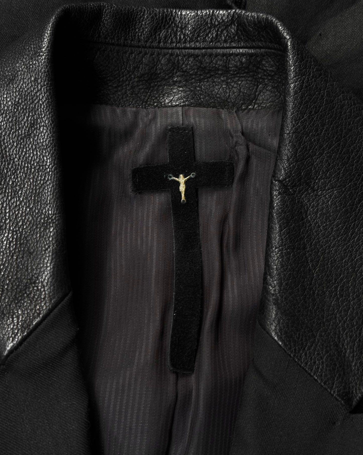 L.G.B. ‘JK-6’ Distressed Goat Leather Trim Cross Blazer