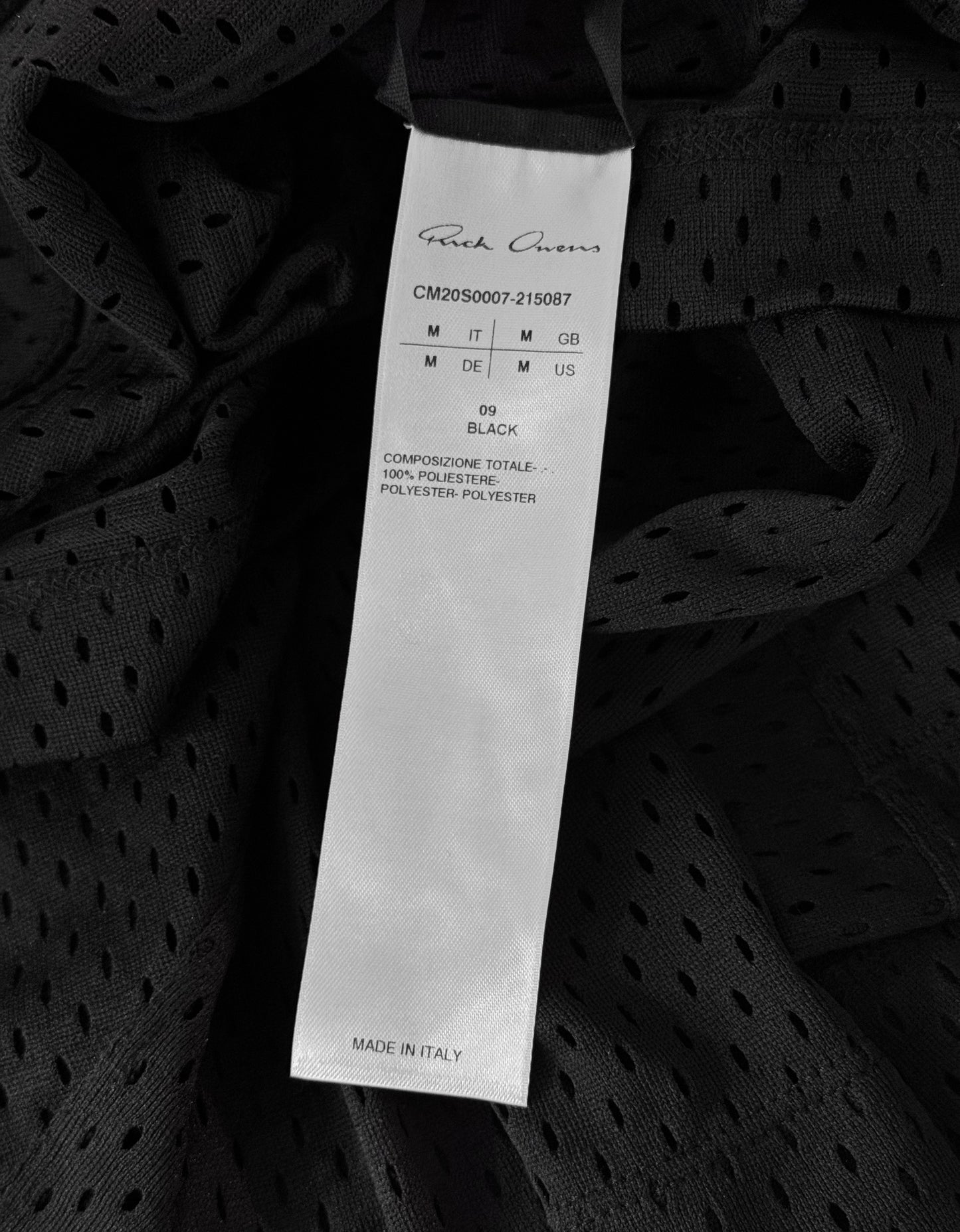 Rick Owens x Champion SS20 “TECUATL” Black Layered Mesh Toga T-shirt