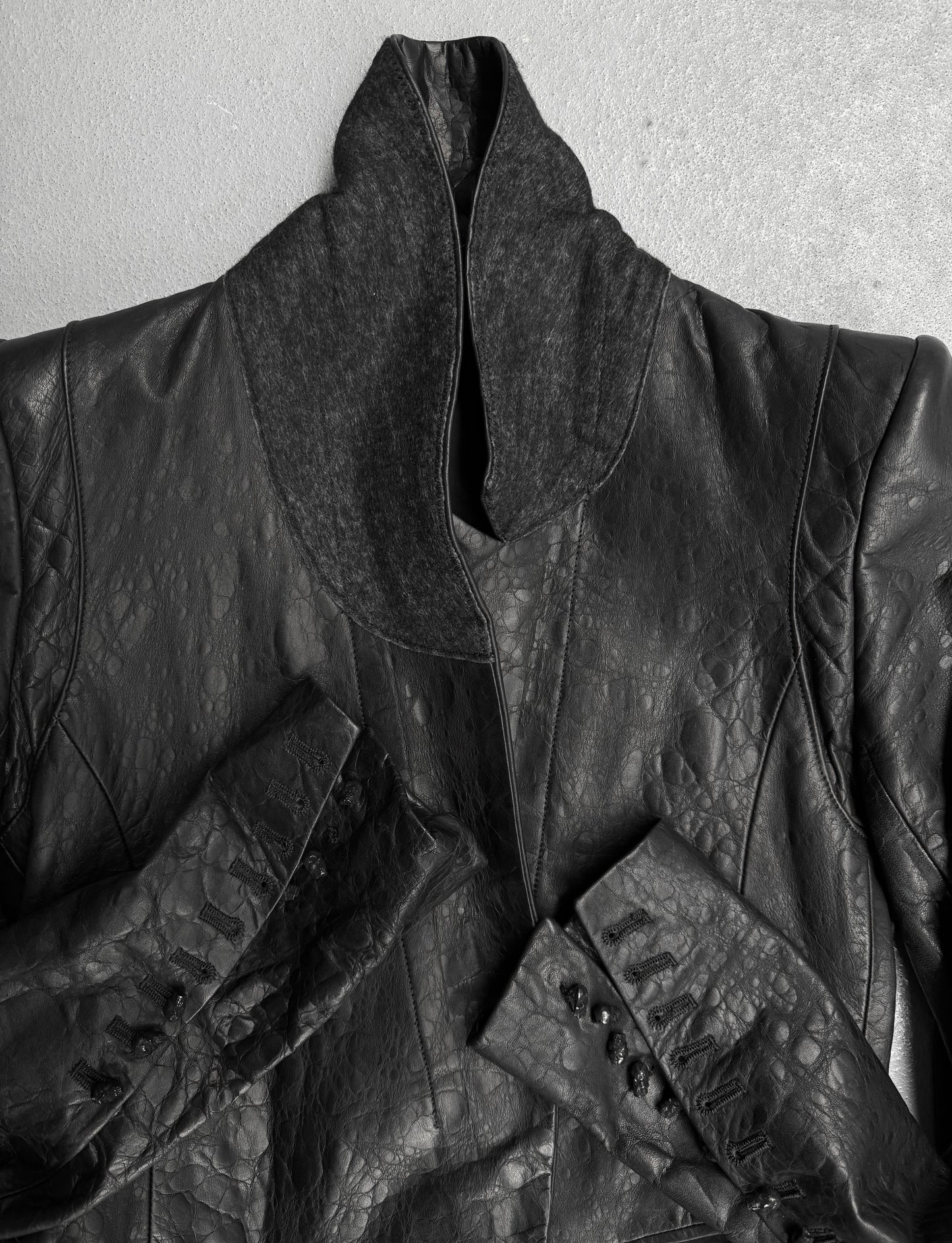 IfSixWasNine Post-2010 ‘NO. Black Jaguar / JK’ Reptile Calfskin Leather Blazer