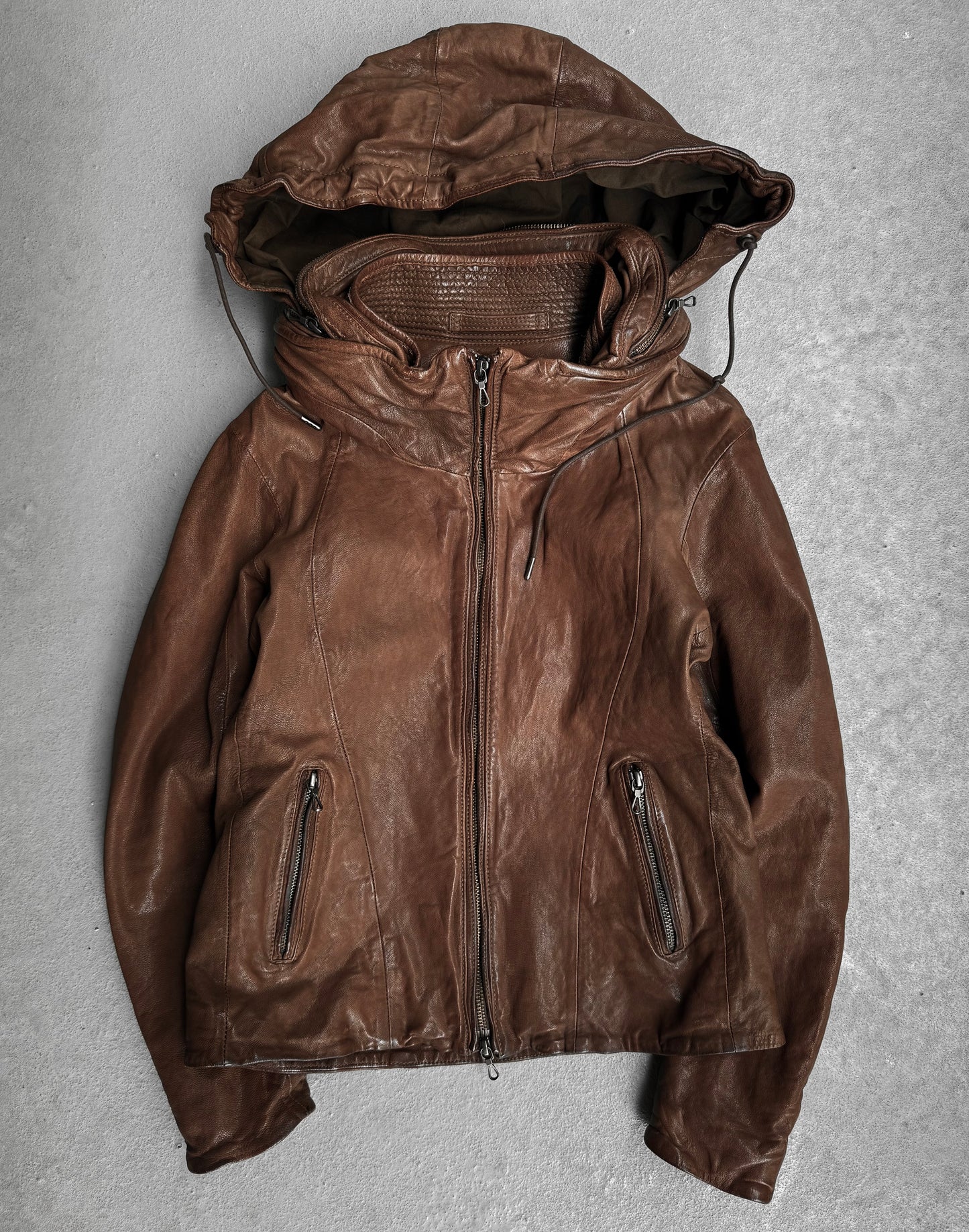 G.O.A Early 00s Goatskin Leather Bono Hooded Rider Jacket