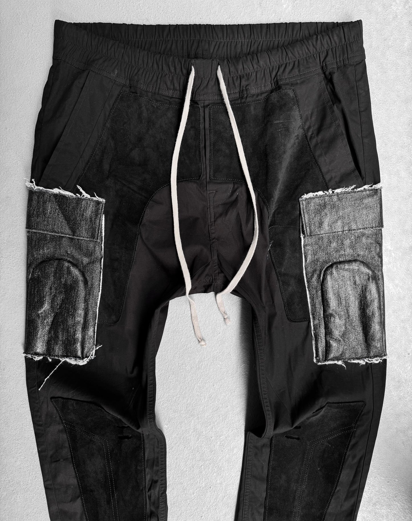 Rick Owens AW19 “LARRY” Suede Patches Waxed Cargo Pants
