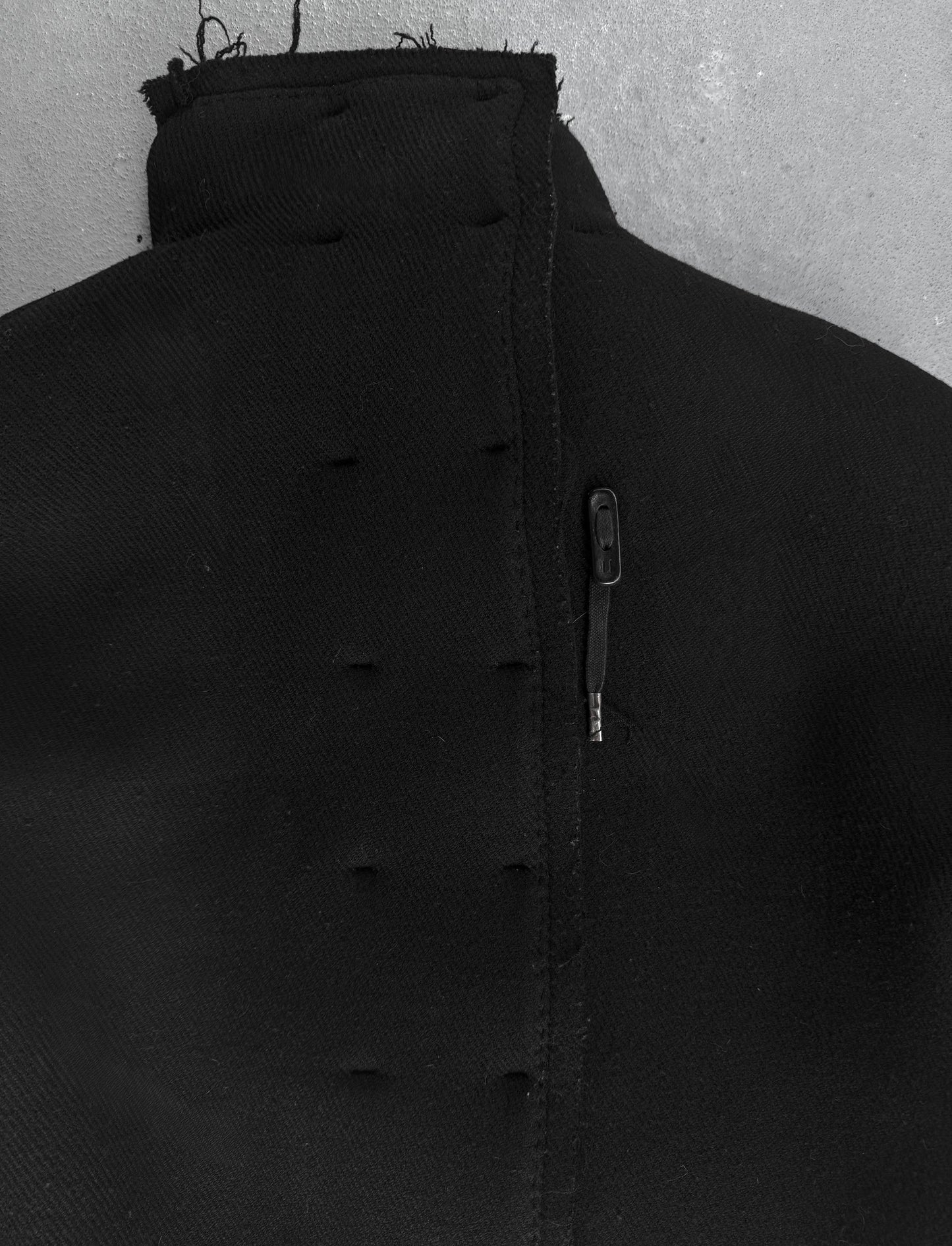 Boris Bidjan Saberi AW21 'COAT MID 1 F19203' Frayed Edge High Neck Wool Coat