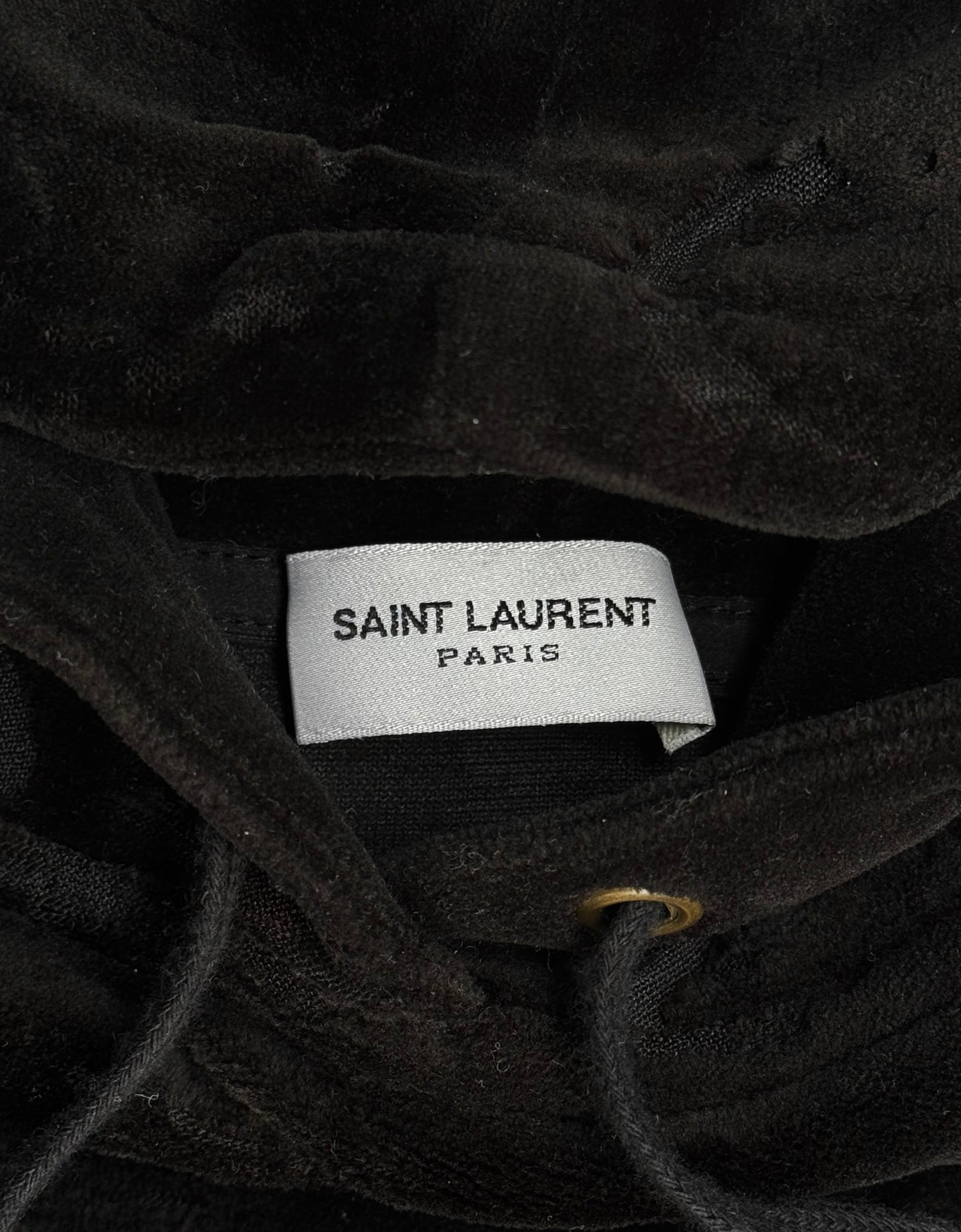 Saint Laurent Paris AW18 Distressed Velvet Raglan Sleeve Hoodie