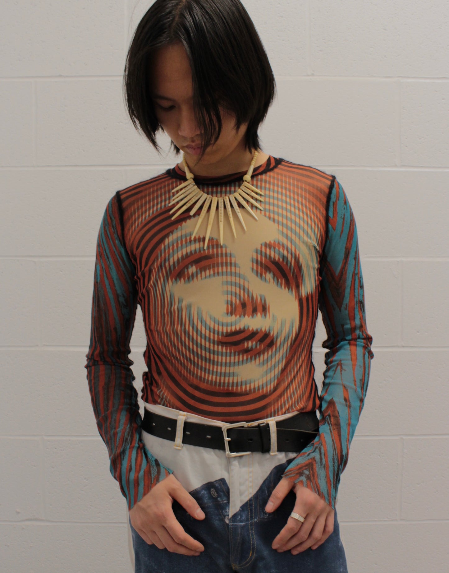 Jean-Paul GAULTIER AW01 ‘Marlene Dietrich’ Optical Illusion Mesh Long-sleeves