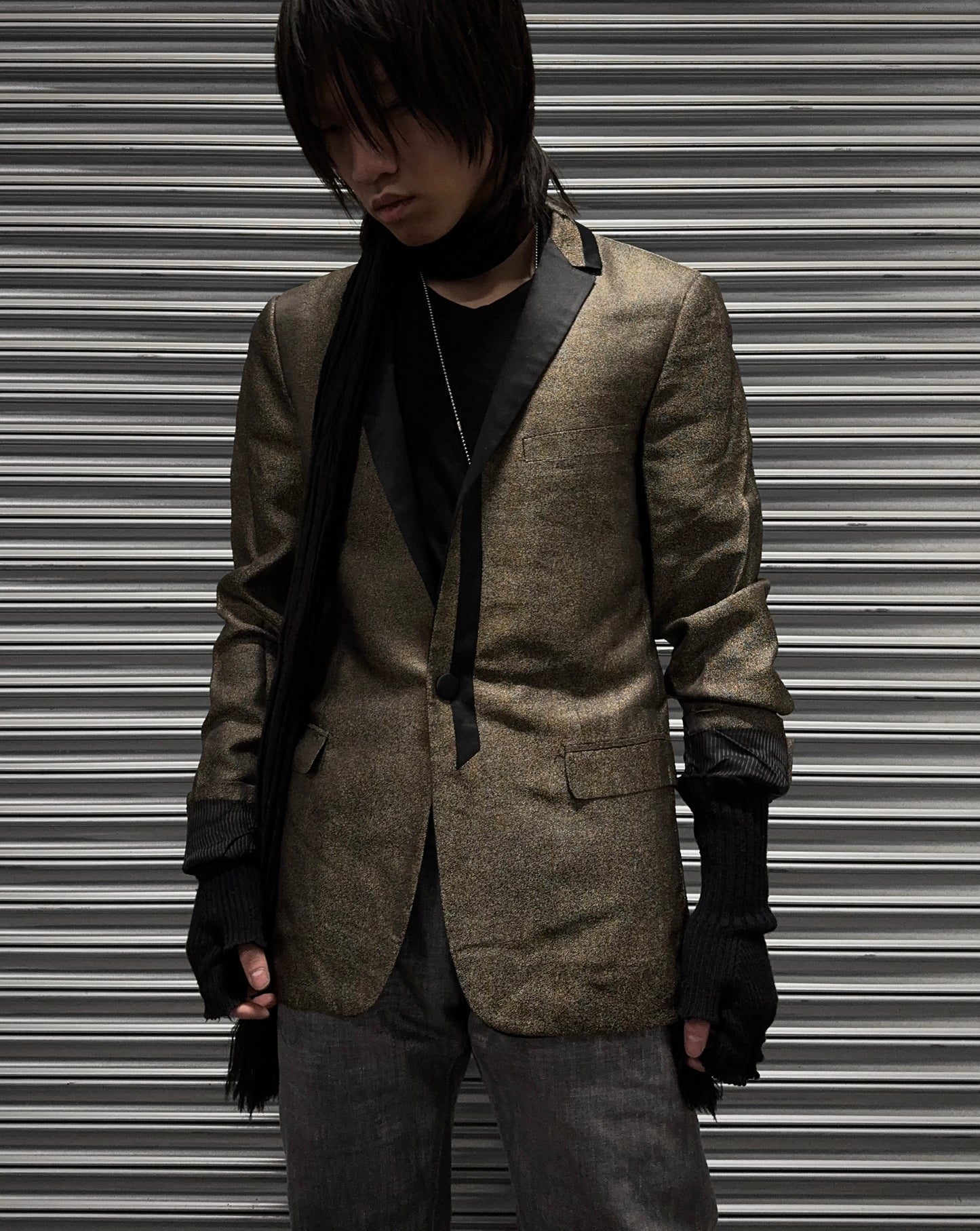 DIOR HOMME AW08 “Lumiere Du Nord” Iridescent Gold Accent Silk Tuxedo Blazer
