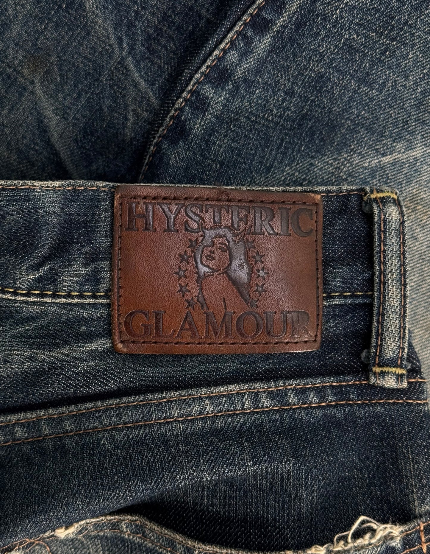 Hysteric Glamour Early 00s Thrashed Studded Blue Denim