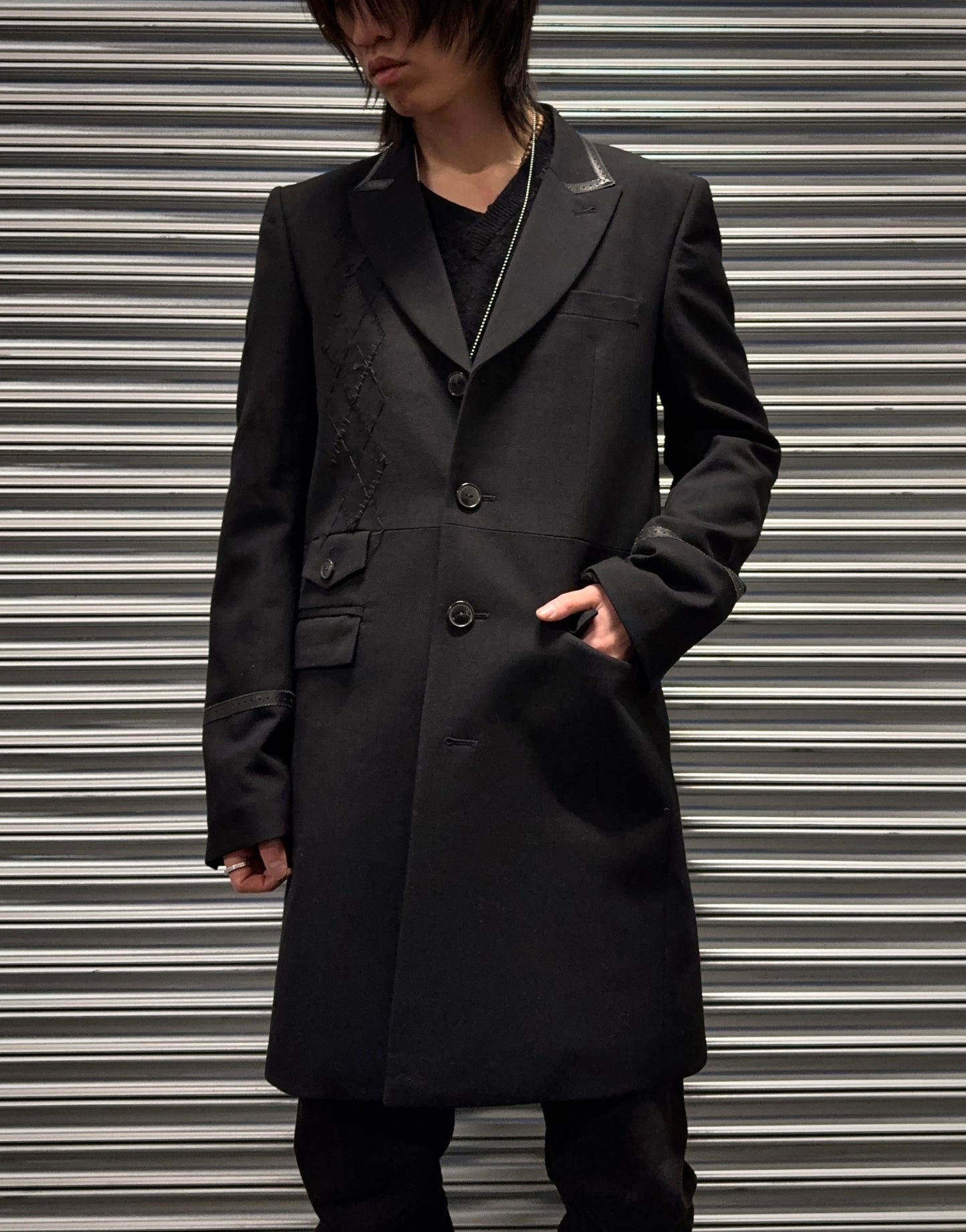 Number (N)ine AW06 “NOIR” Leather Trimmed Argyle Wool Coat