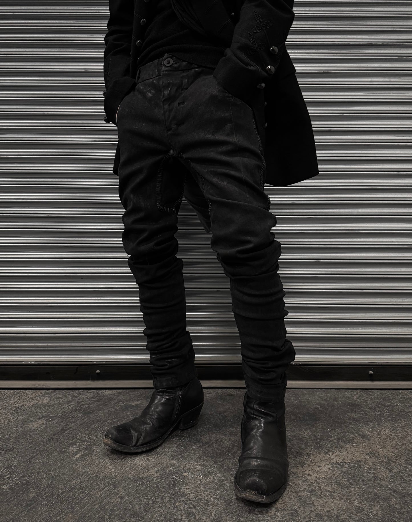 Boris Bidjan Saberi AW20 ‘P14-F1939’ Hand-stitched Black Vinyl Waxed Skinny Denim