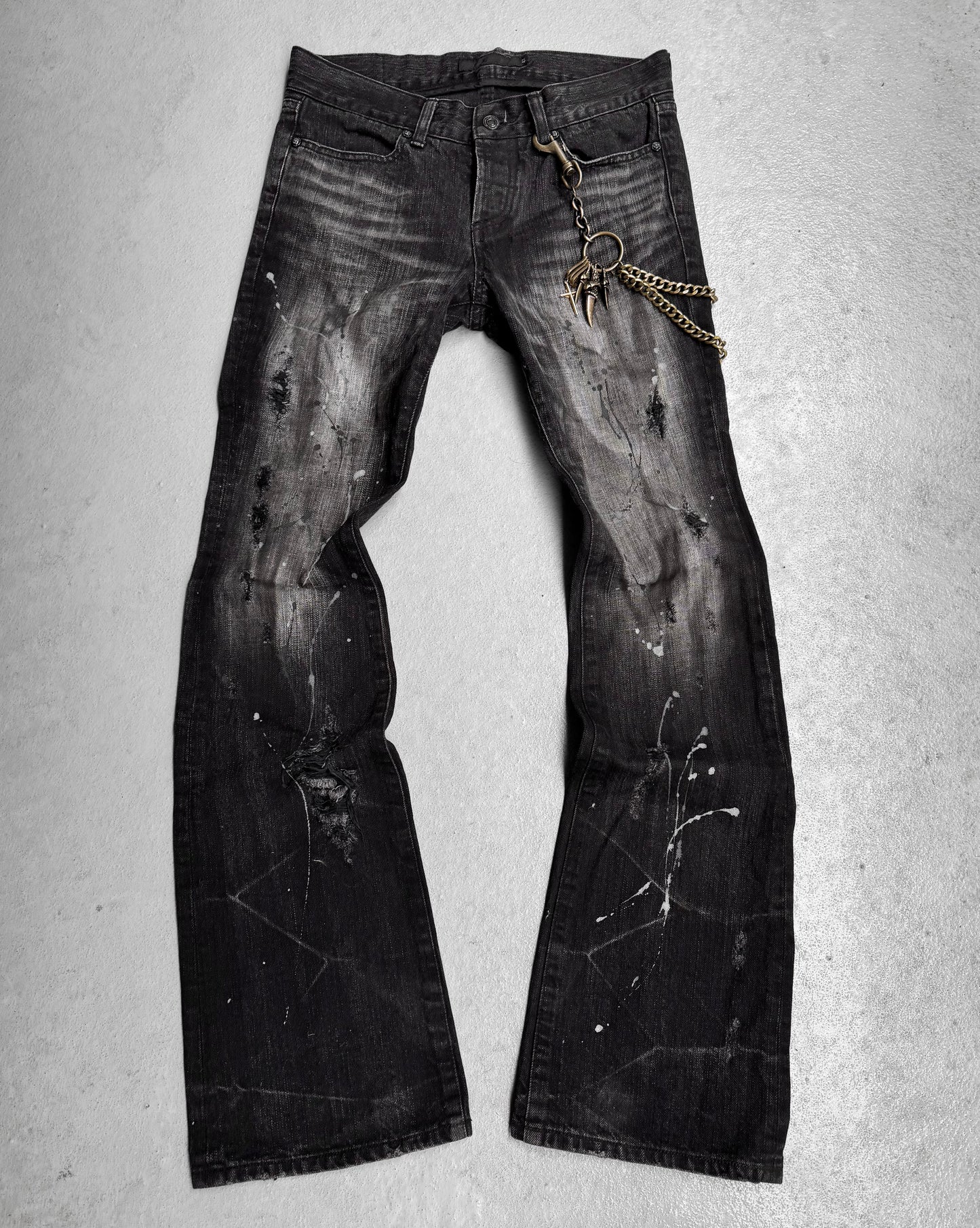 GOSTAR DE FUGA Early 00s Washed Grey Painted Flare Bootcut Denim