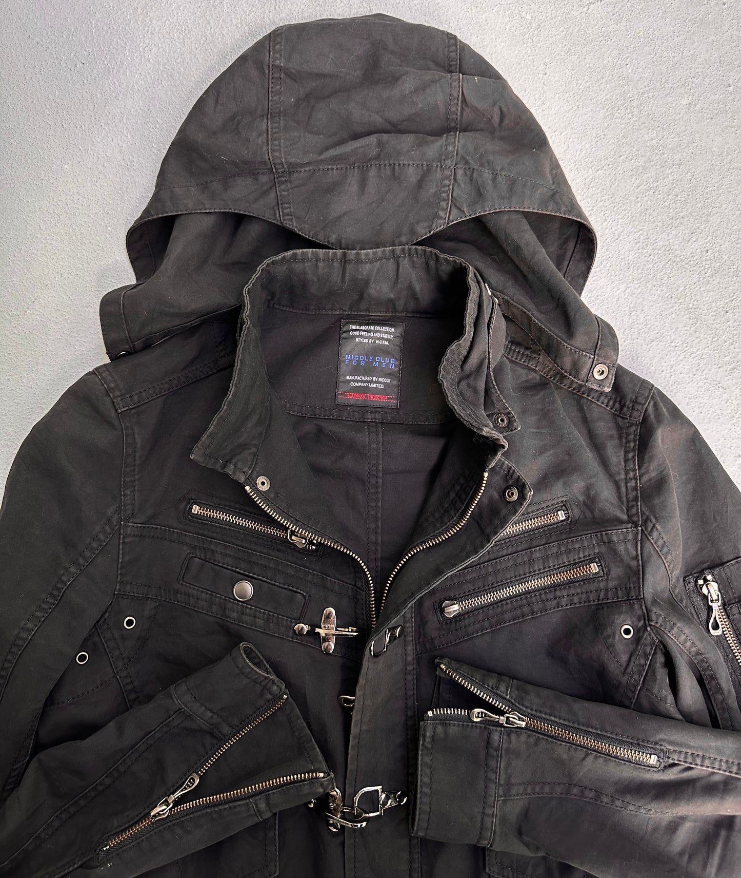 NICOLE CLUB FOR MEN Early 00s Multi-pocket ‘Fireman’ Hooded Rider Jacket