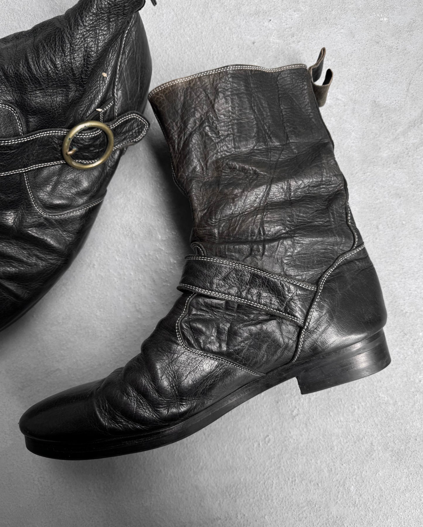 MiharaYasuhiro SS06 Black Leather Foldable Pirate Boots