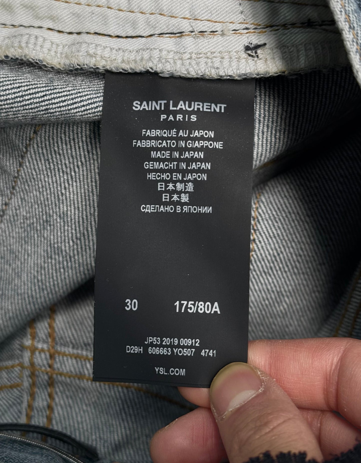 Saint Laurent Paris SS20 Blue ‘D10’ Distressed Knee Skinny Denim