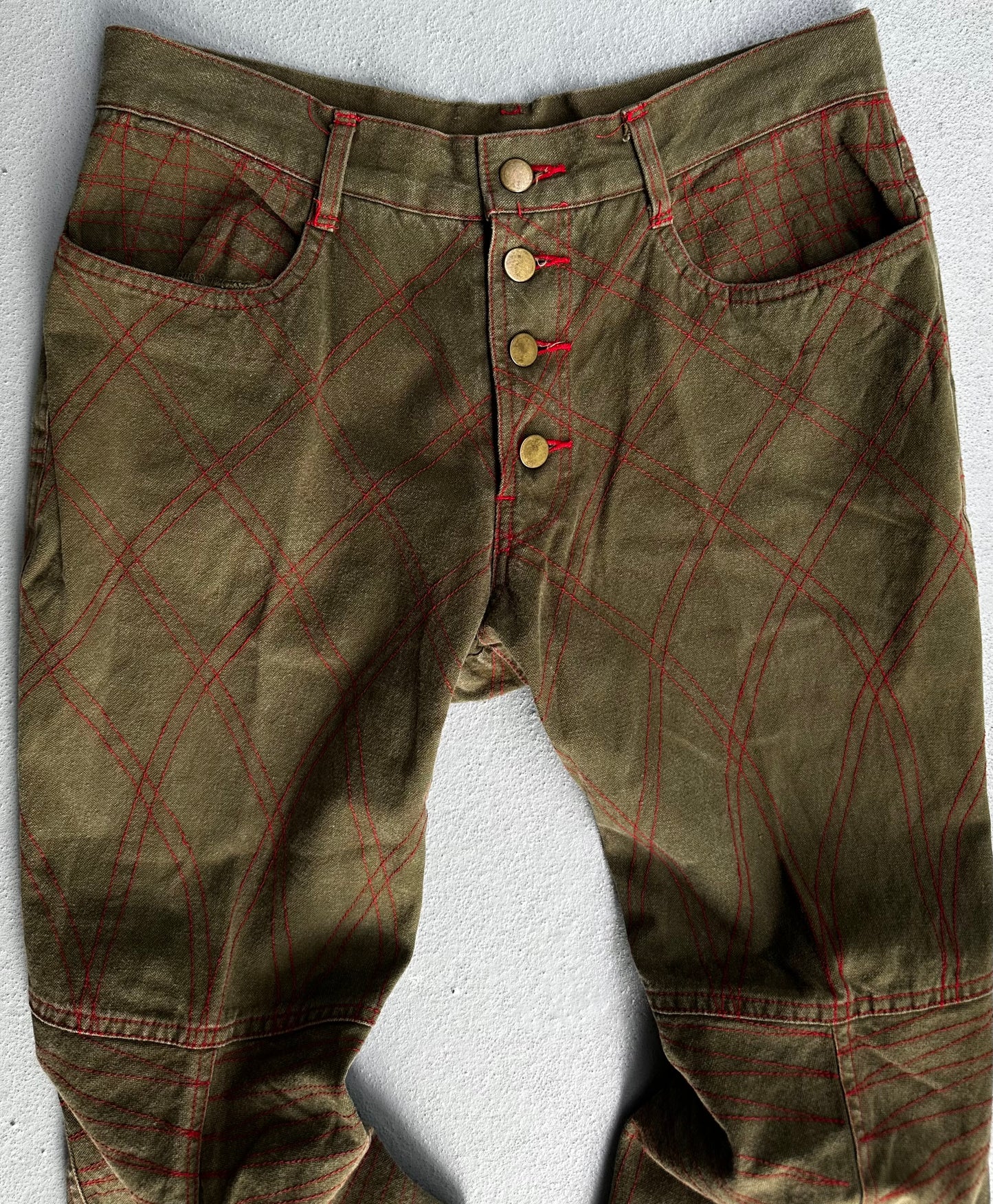 Christopher Nemeth Late 90s Contrast Stitch Articulate Knee Pants