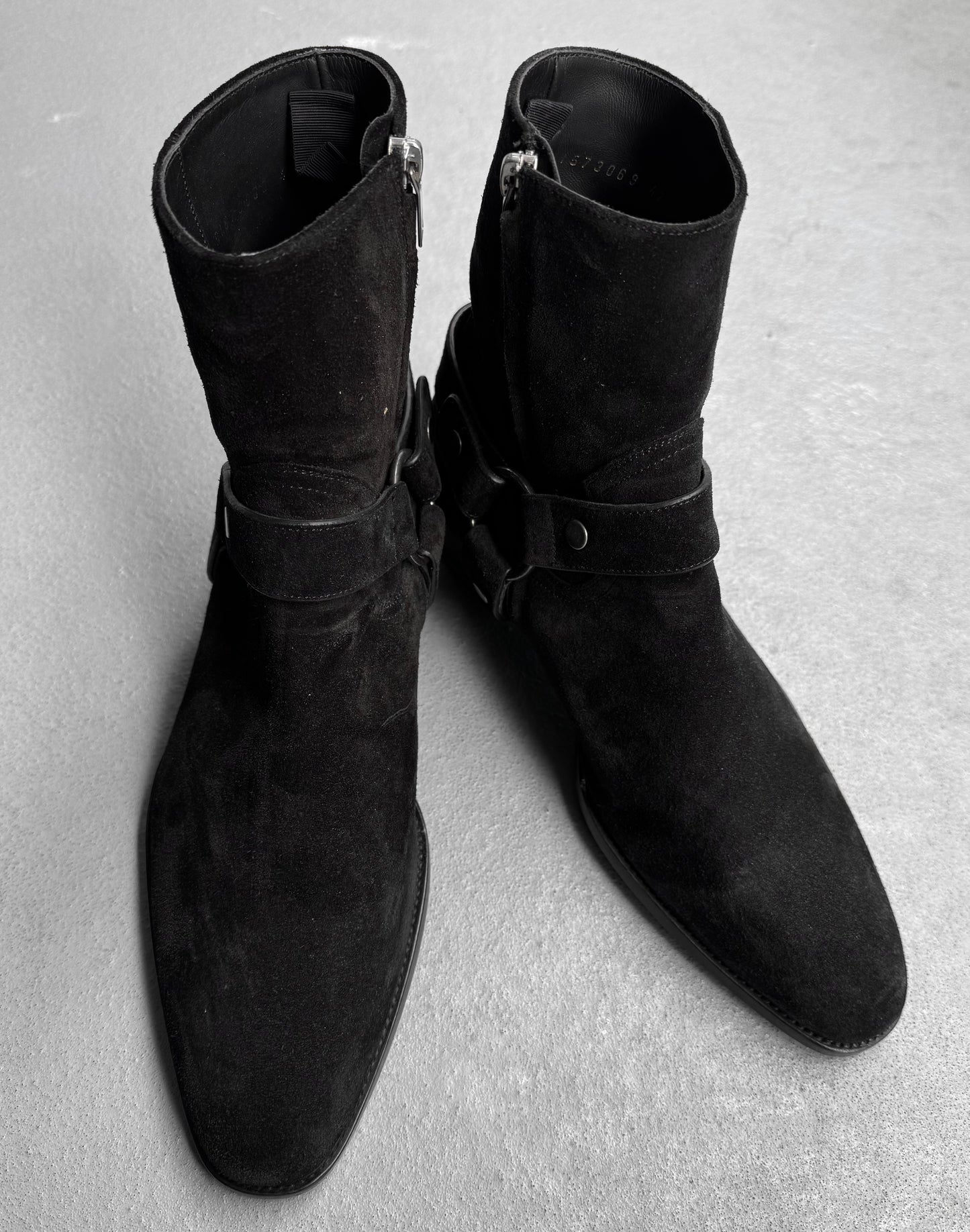 Saint Laurent Paris AW16 Black Suede Leather ‘Wyatt’ Buckle Boots