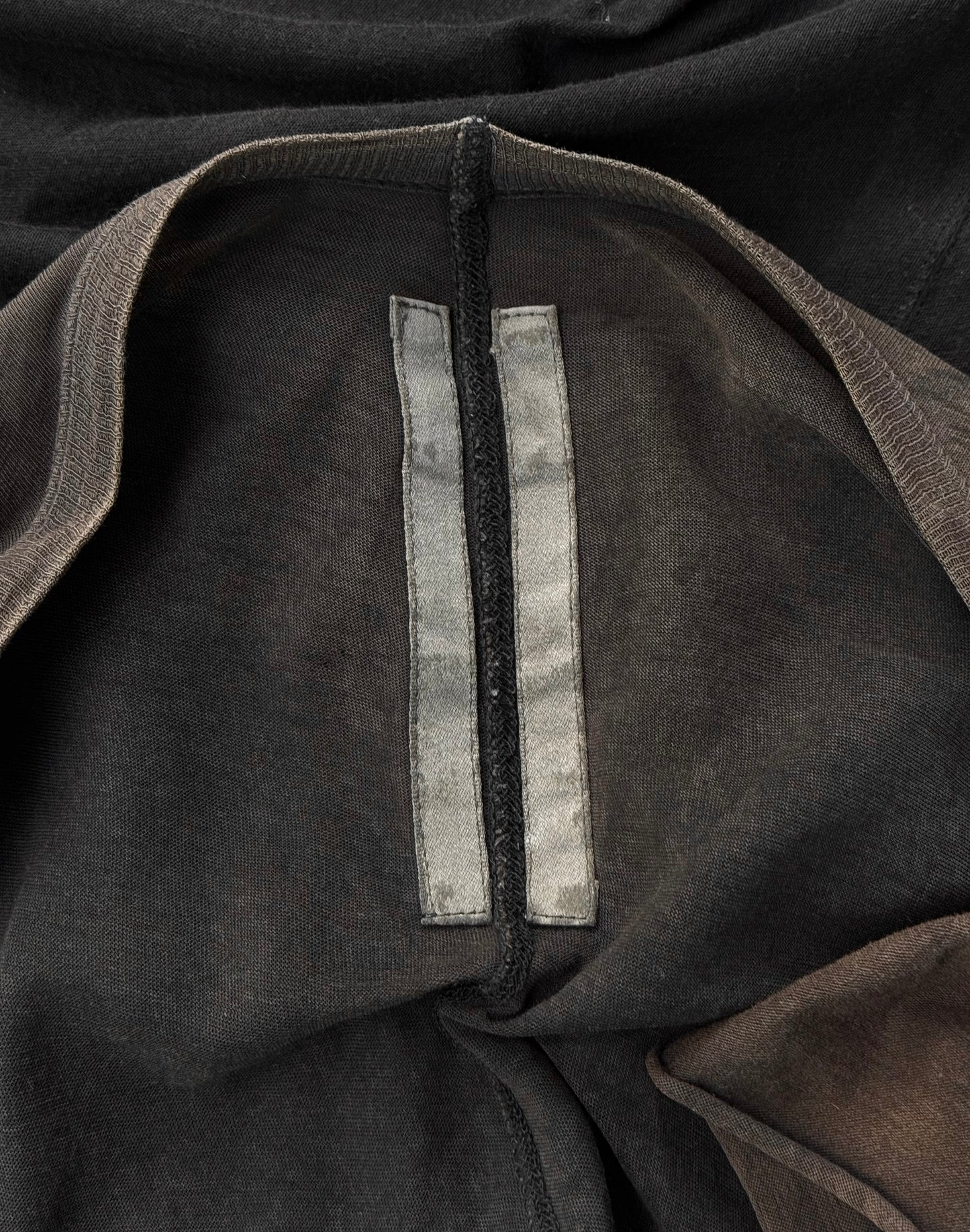 Rick Owens Early 00s Sun Faded Asymmetrical Deep Cut T-shirt detail | DRIEW GARMENTS