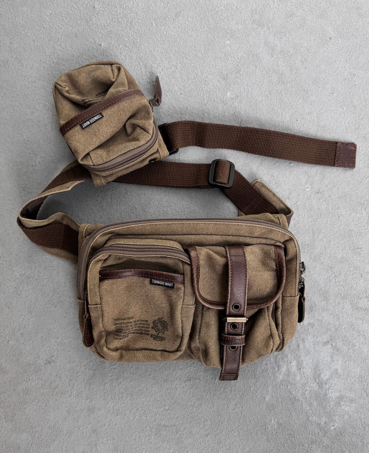Tornado Mart Early 00s Safari Brown Khaki Cotton Waistbag