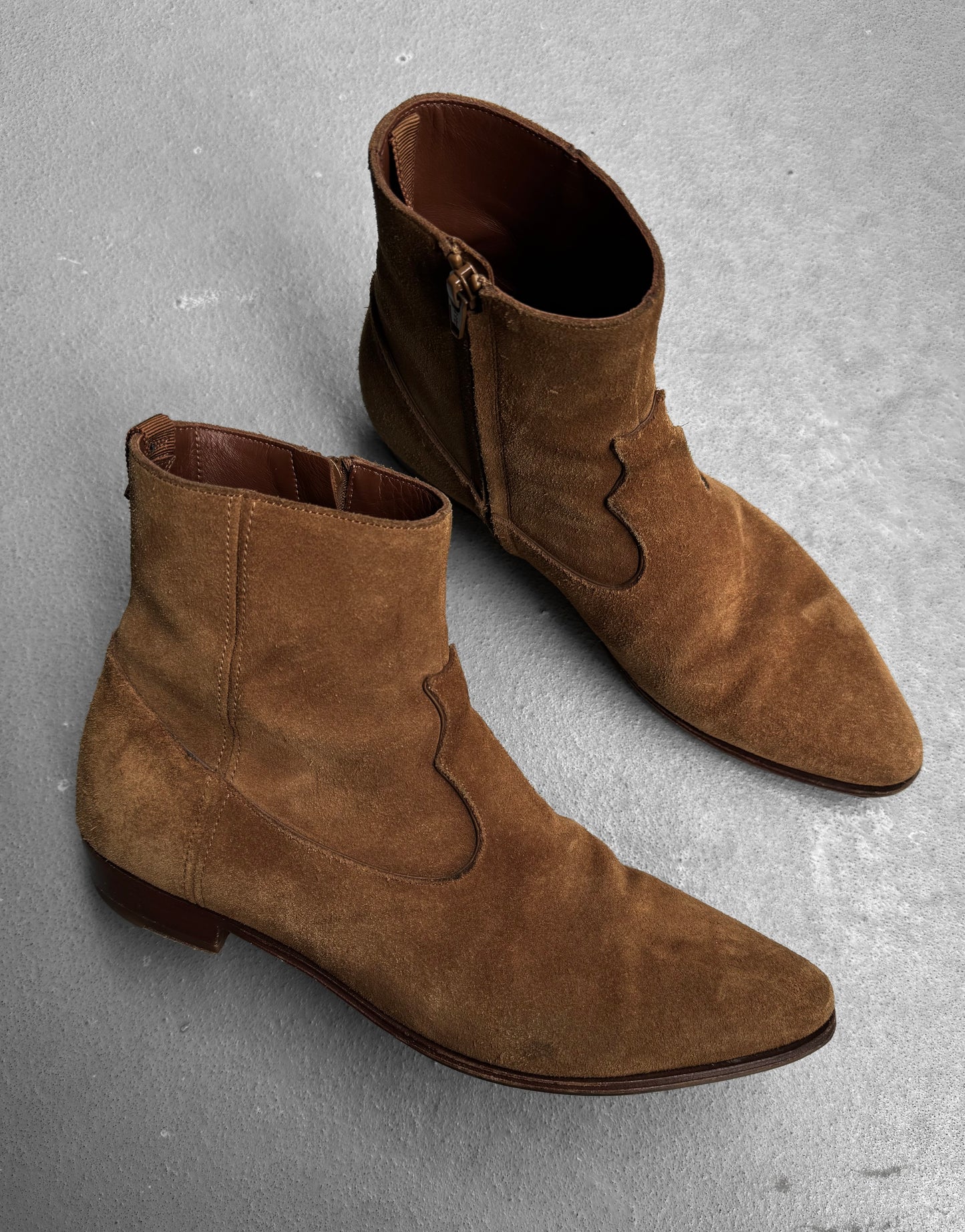 CELINE SS19 Brown Suede 'Jacno' Side Zip Boots