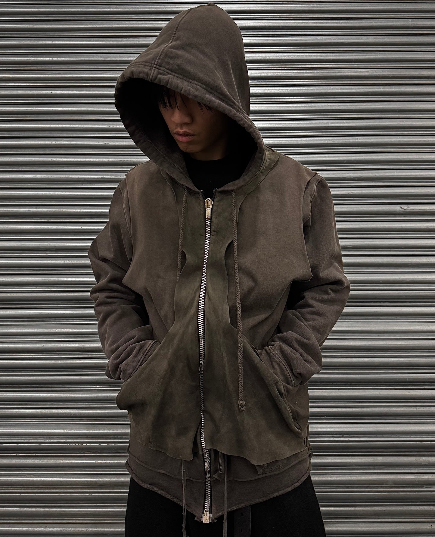Rick Owens AW04 SLAB Reconstructed Lambskin Leather Layer Zip-up Hoodie