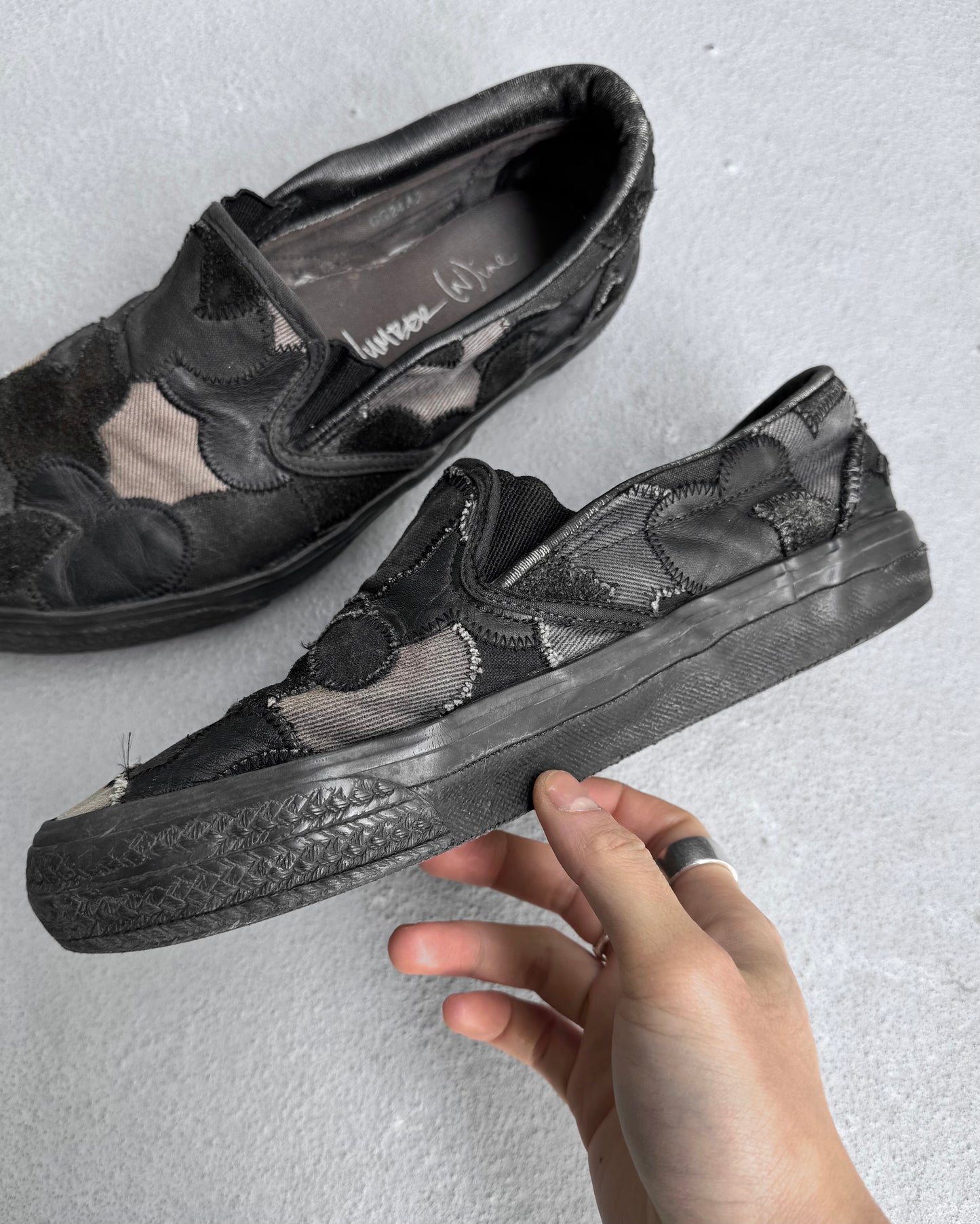 Number (N)ine AW03 “Touch Me I’m Sick” Crying Hearts Patchwork ‘Vans’ Slip-on Sneakers