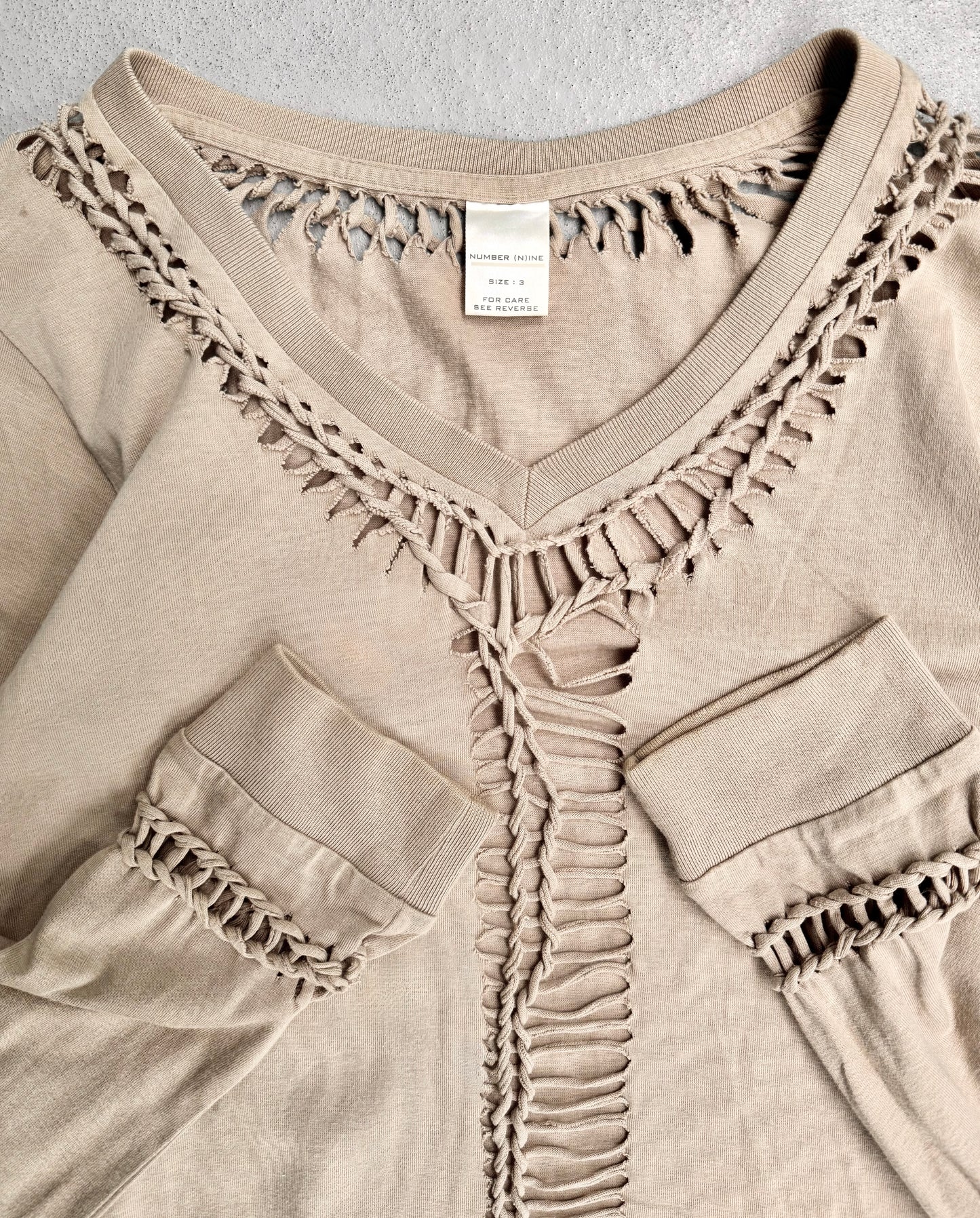 Number (N)ine AW02 “Nowhere Man” Braided Cutout Beige Long-sleeves