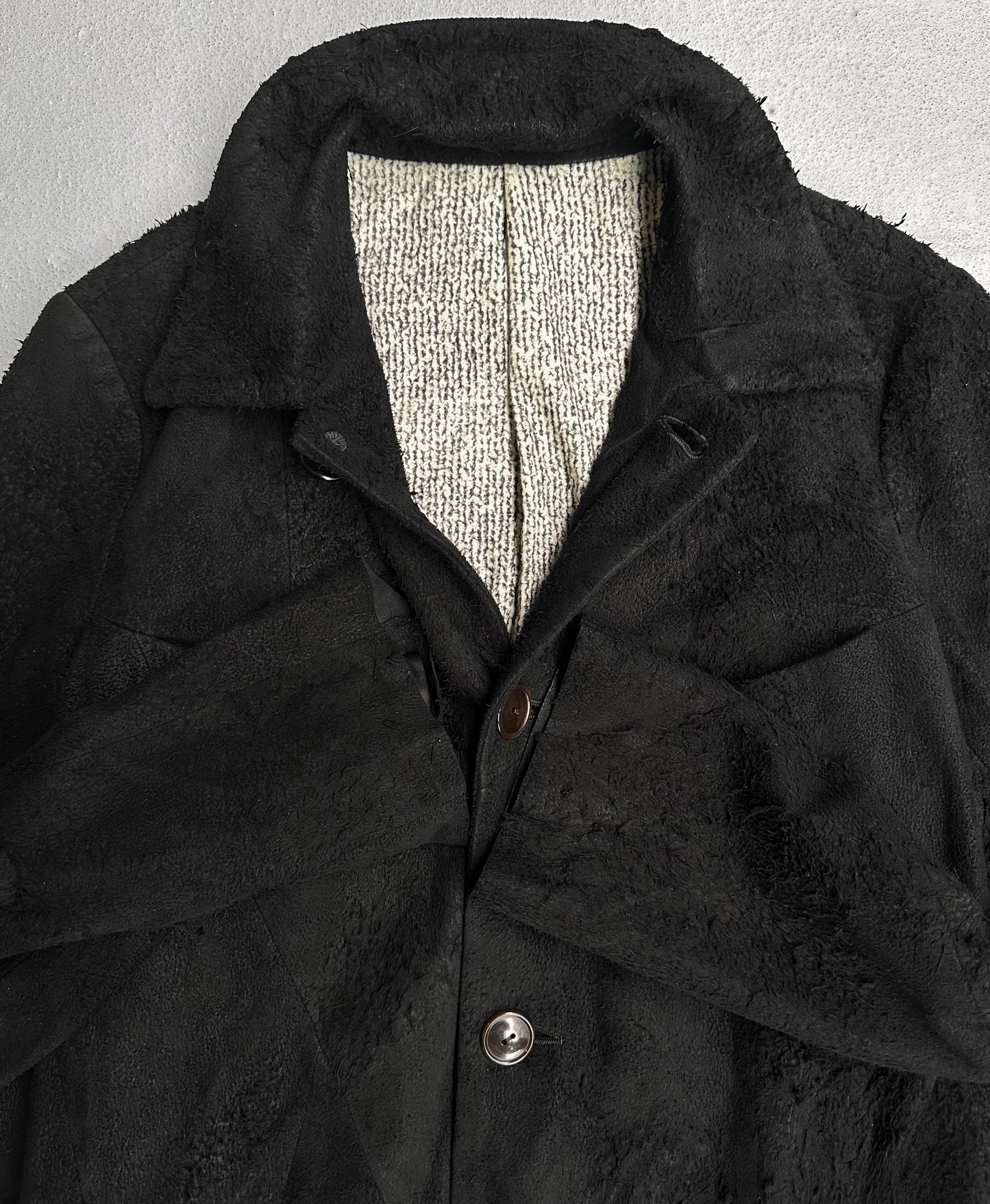 Number (N)ine AW07 “Love, God, Murder” Distressed Sheepskin Leather Patchwork Jacket