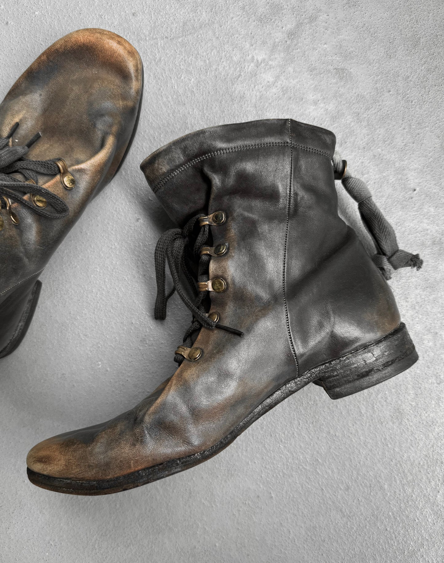 MiharaYasuhiro Early 00s Distressed Leather Lace-up Field Boots