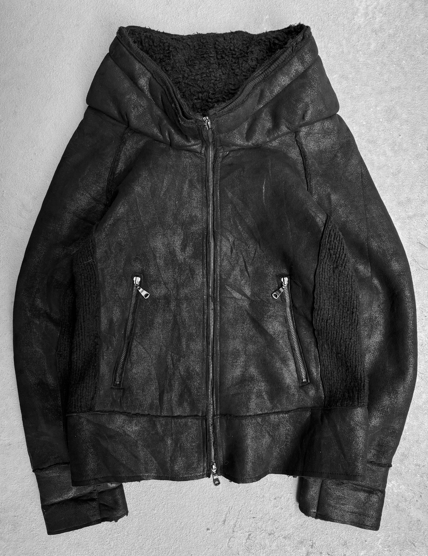 SemanticDesign Early 00s Waxed Gimmick Faux Shearling Jacket