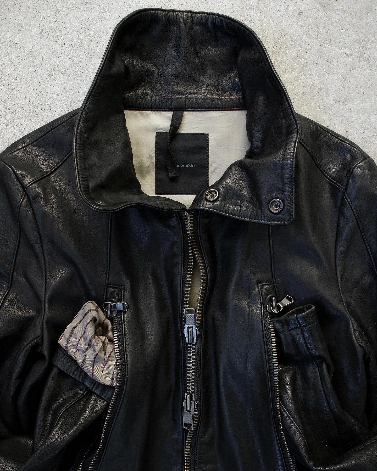 close up shot RipVanWinkle AW06 Multi-zip Steerhide Moto Cow Leather Jacket