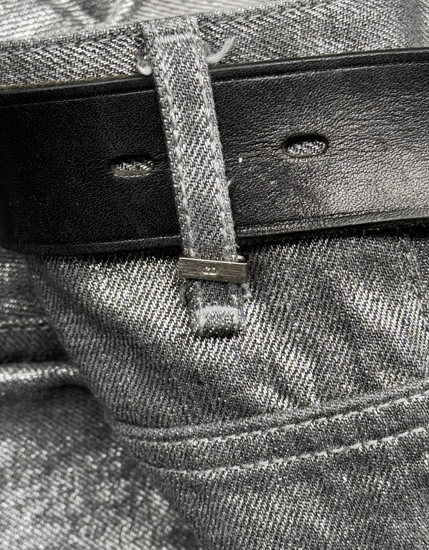 DIOR HOMME AW06 “These Grey Days” Silver Accent Waxed Claw-mark Skinny Denim